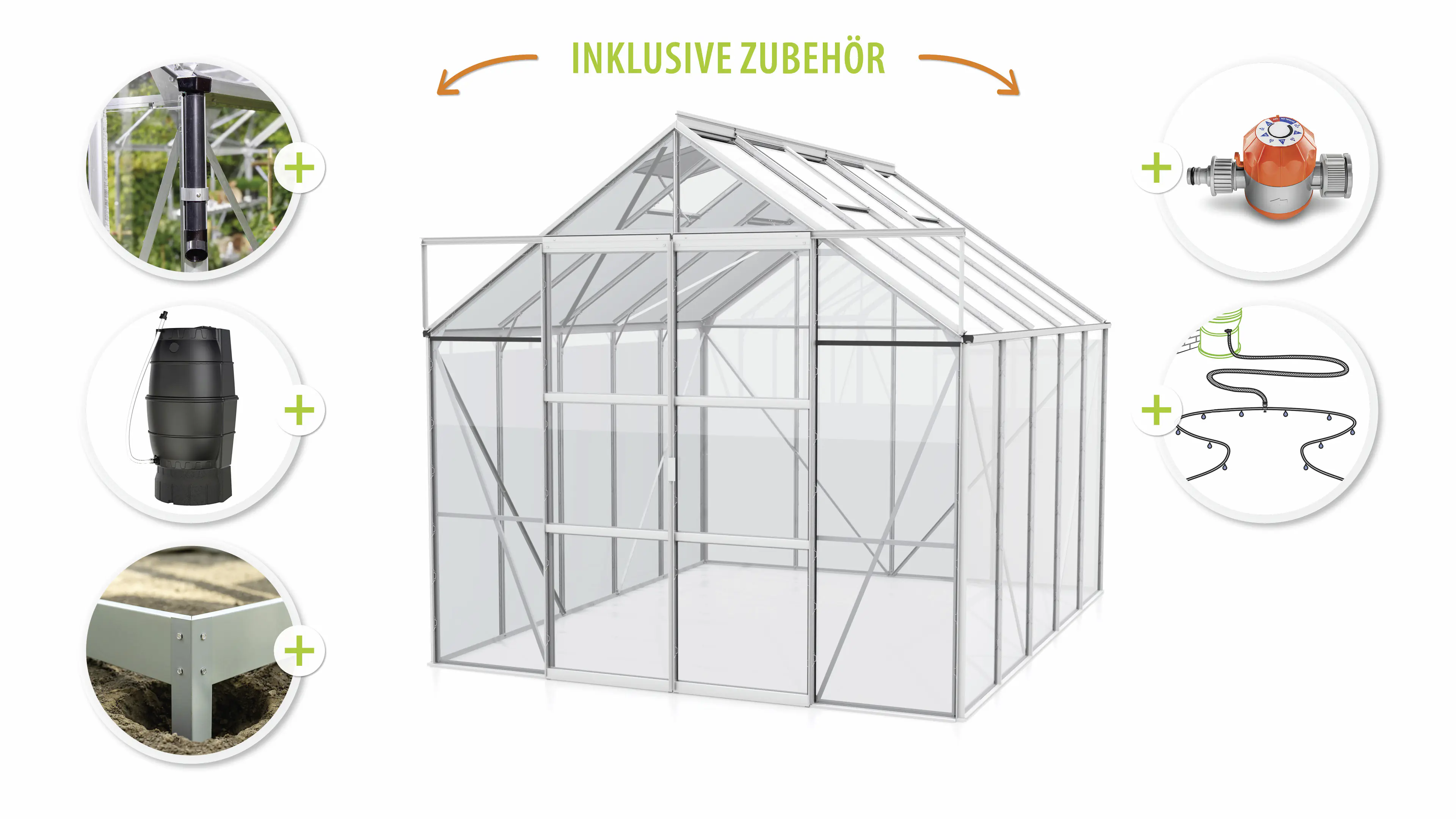 Vitavia Gewächshaus-Set Uranus 8300 ESG 3 mm alu 254 x 317 cm 