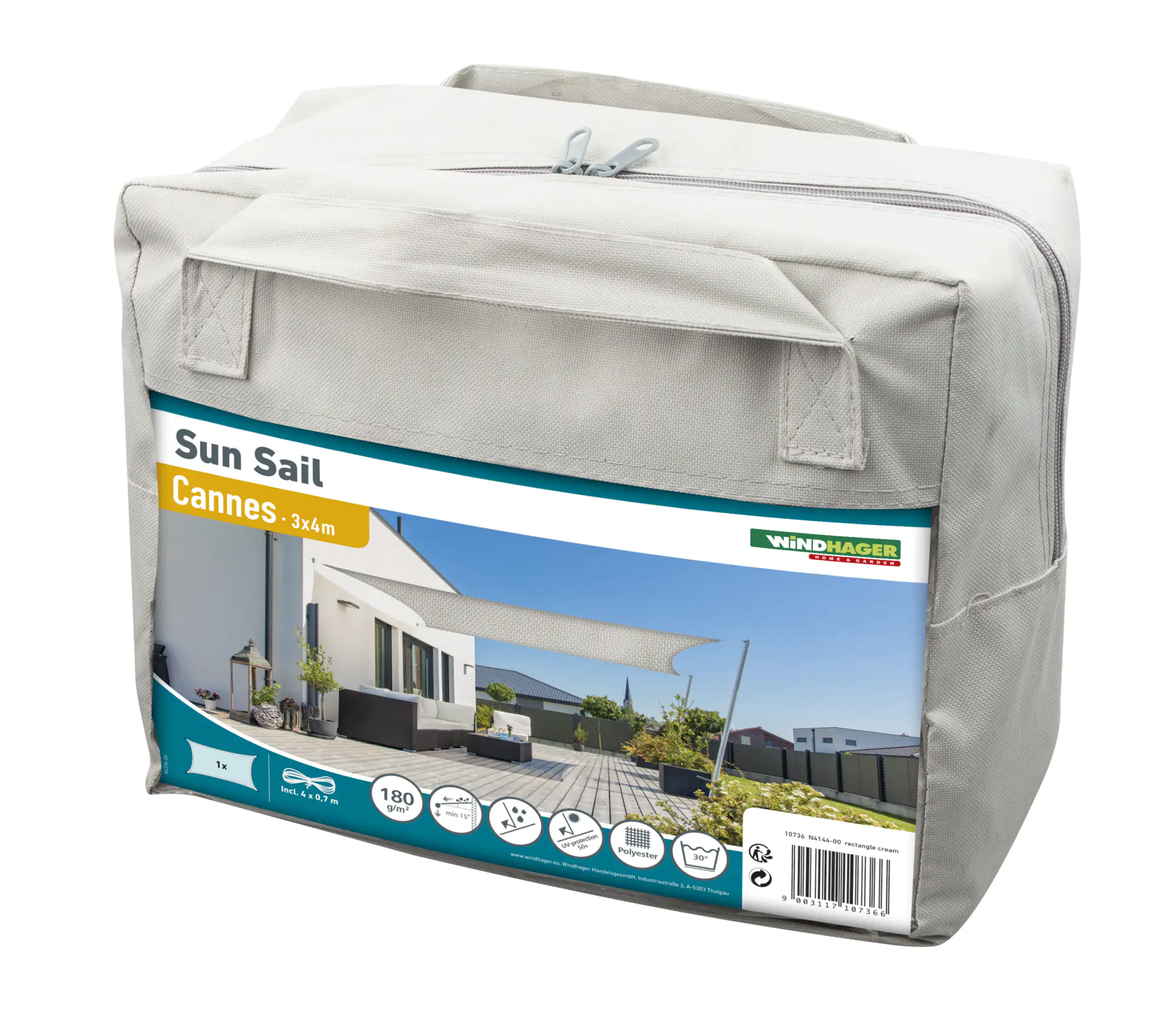 Windhager Sonnensegel Cannes cream 3 x 4 m