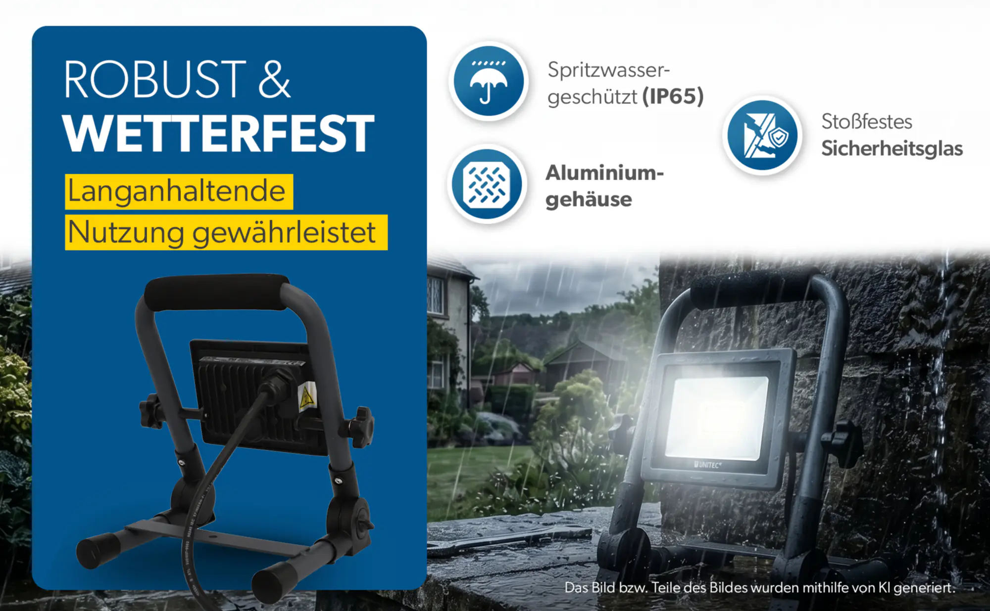 UniTec LED Baustrahler anthrazit tragbar 14 W 1700 lm
