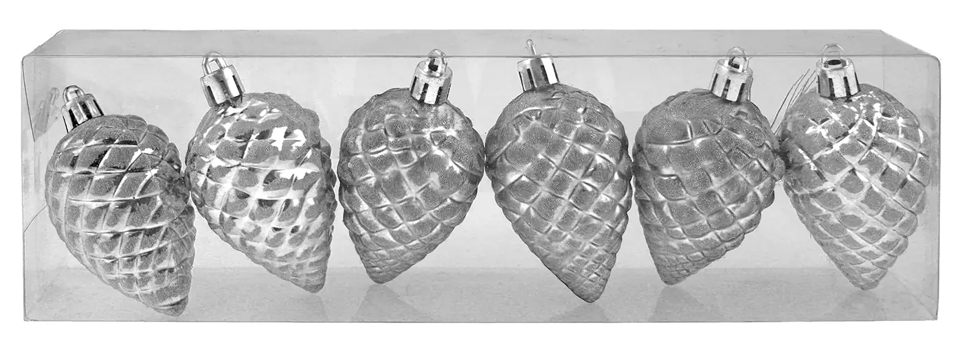 Zapfen silber Ø 8 cm, 6 Stück