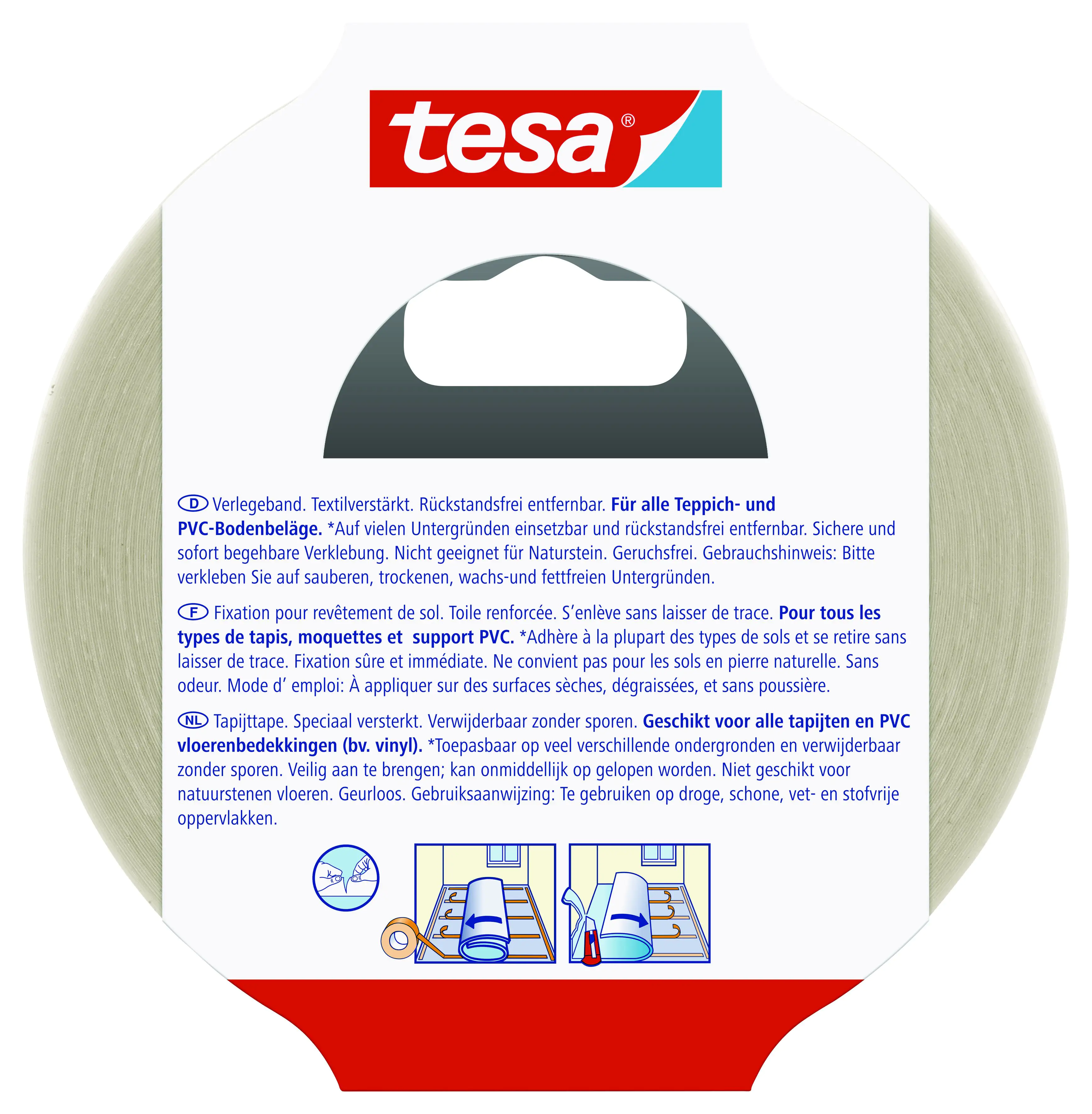 tesa Verlegeband 25 m x 50 mm, gewebeverstärkt, rückstandsfrei entfernbar