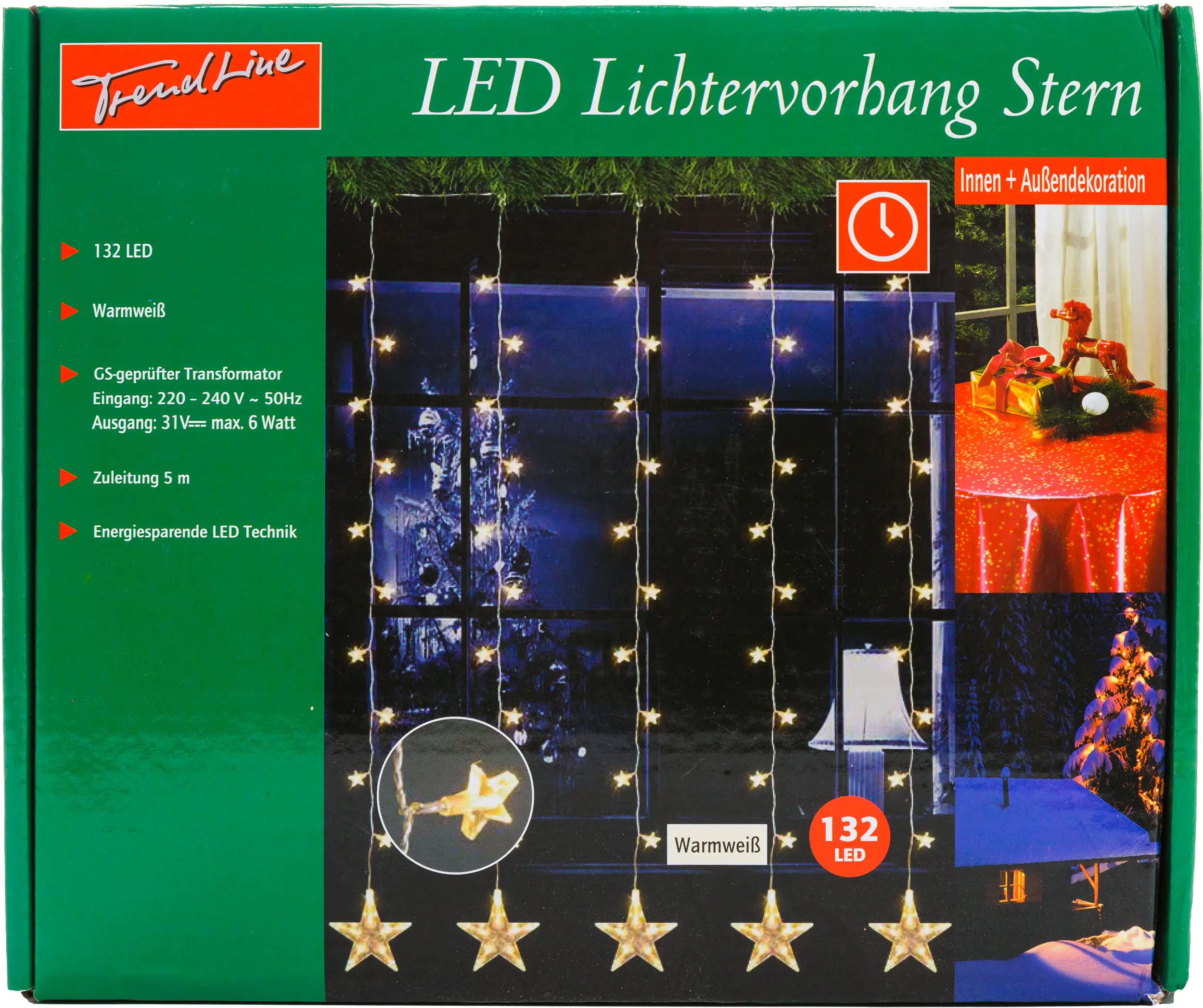 TrendLine LED Lichtervorhang Sterne 2,0 x 1,5 m warmweiß mit Timer