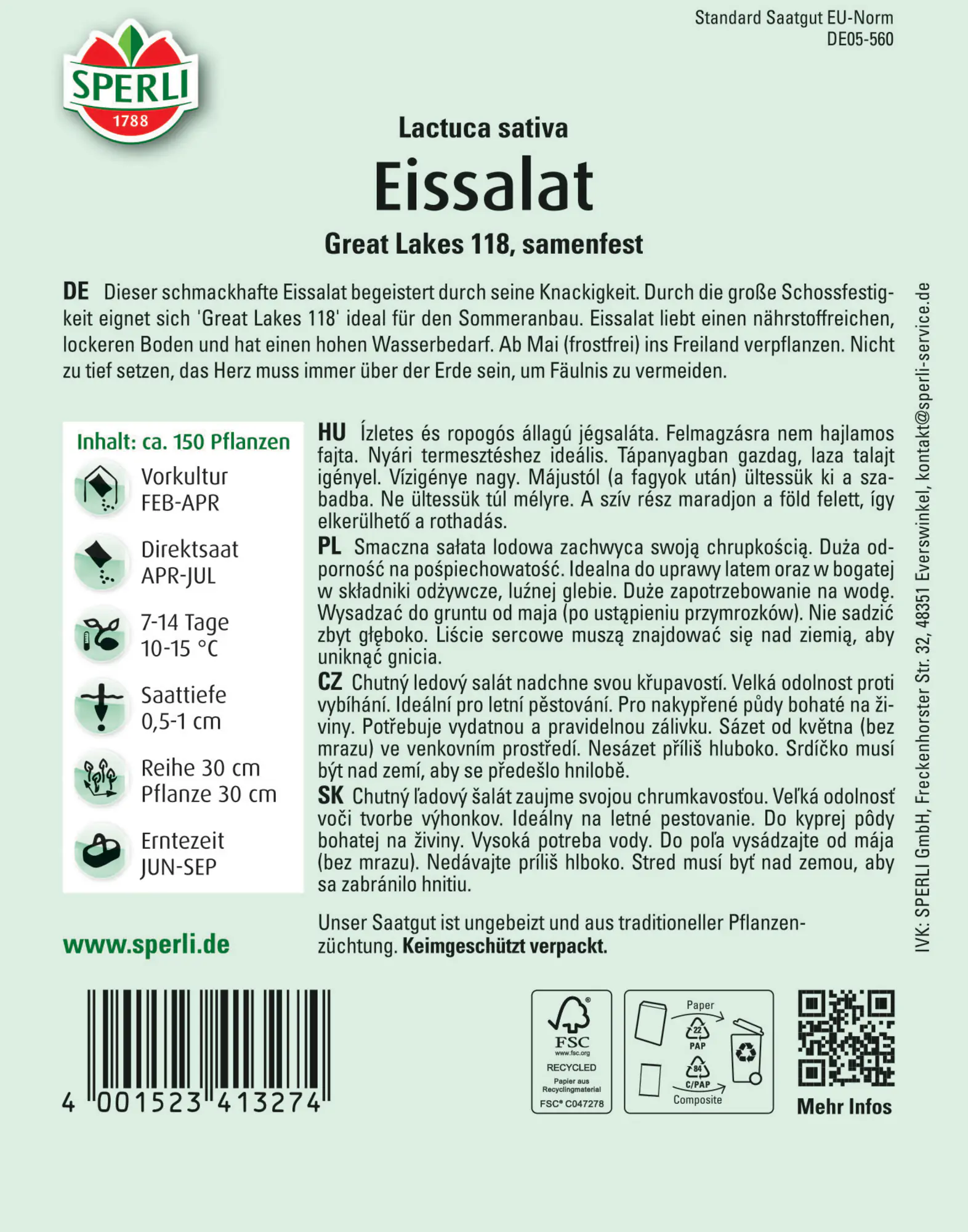 Sperli Eissalat Great Lakes 118