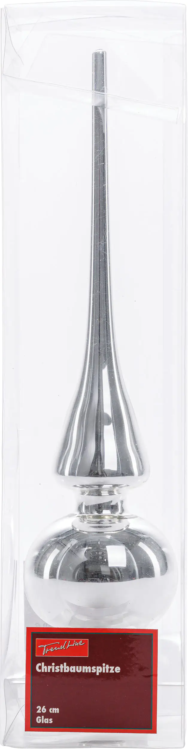 2076601538271_01 TrendLine Christbaumspitze aus Glas 26 cm silber