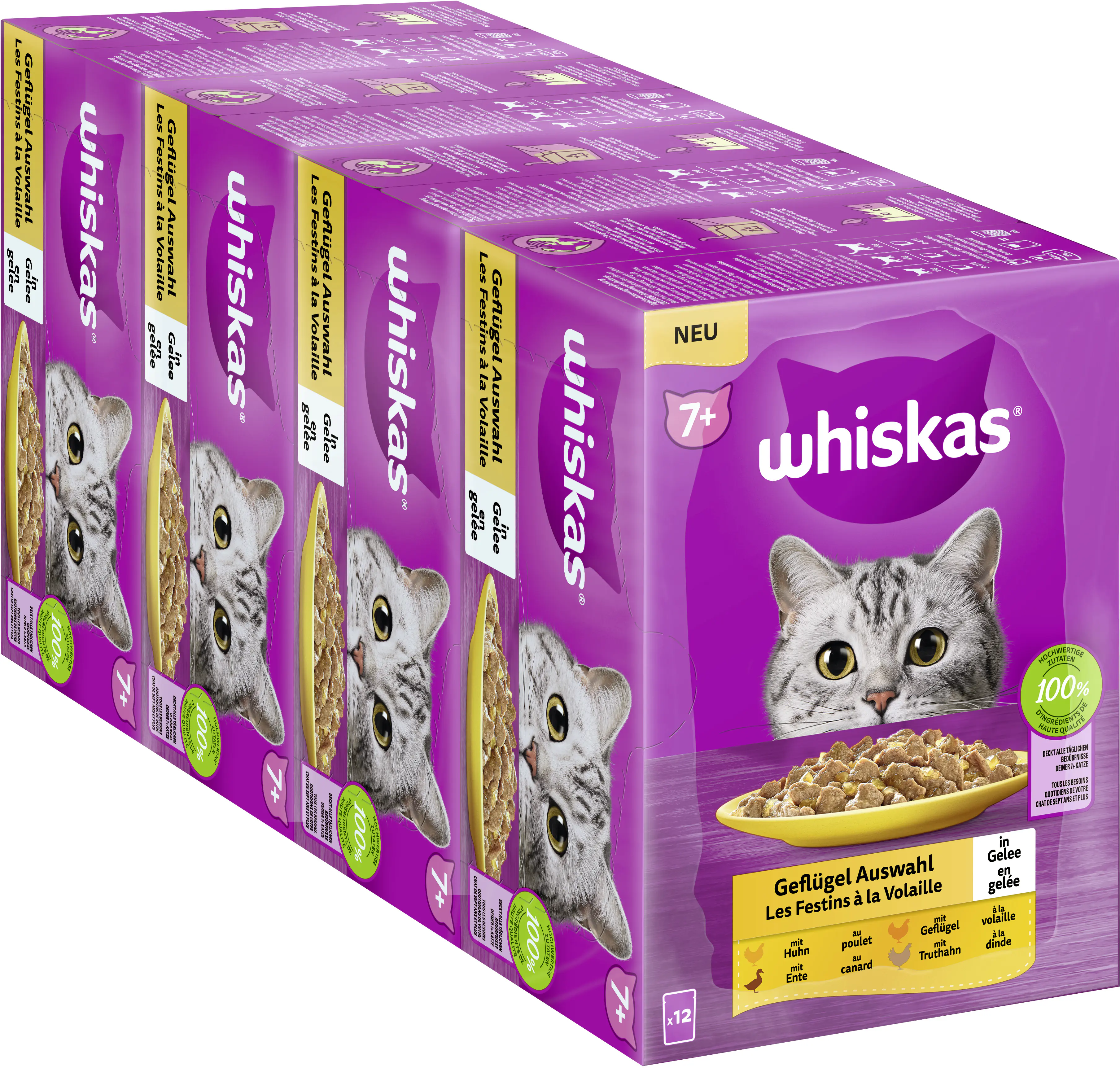Whiskas Multipack Senior 7+ Geflügelauswahl in Gelee Katzenfutter 12 x 85 g