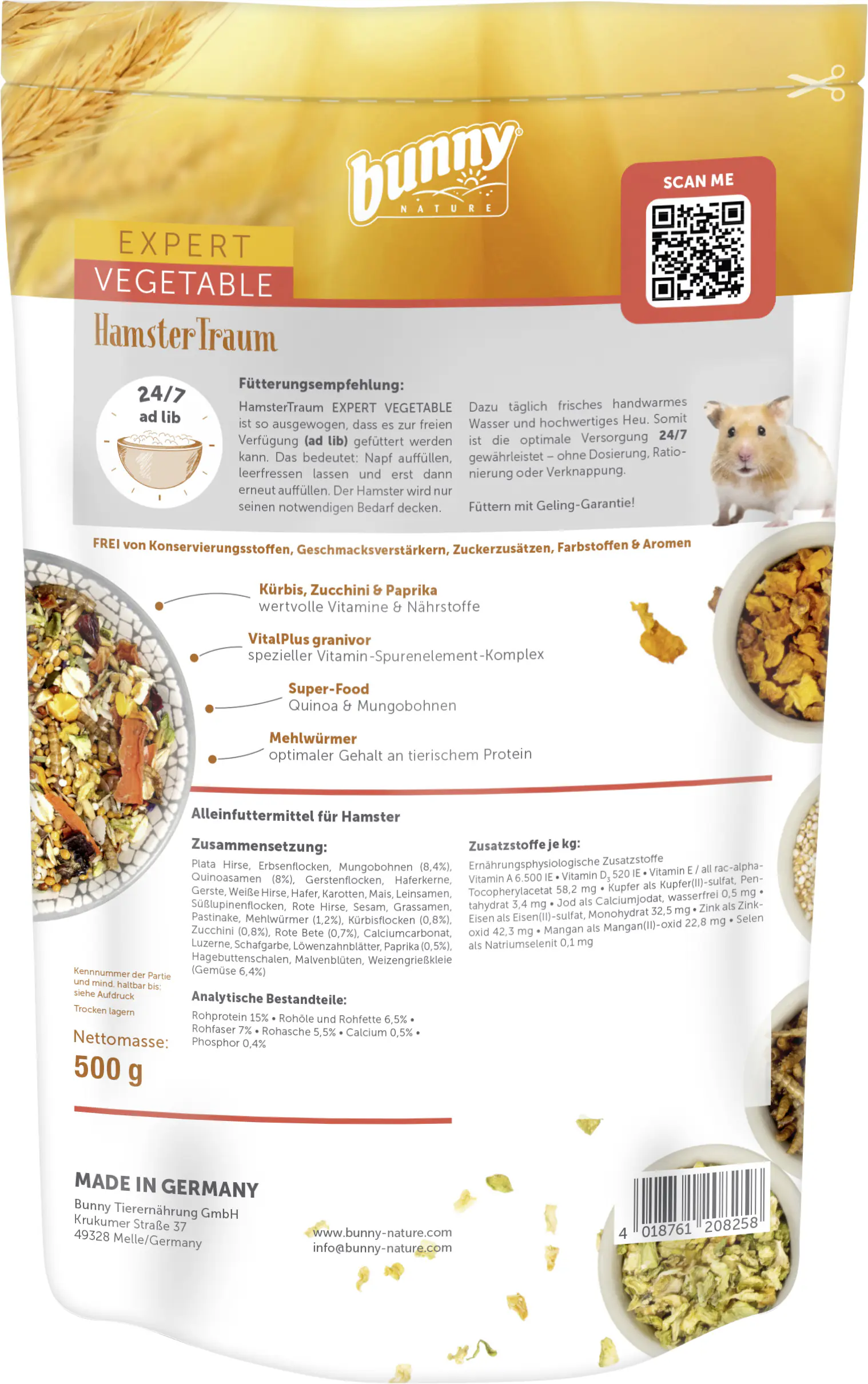 Bunny Nature Nagerfutter Hamster Traum Expert Vegetable 500 g