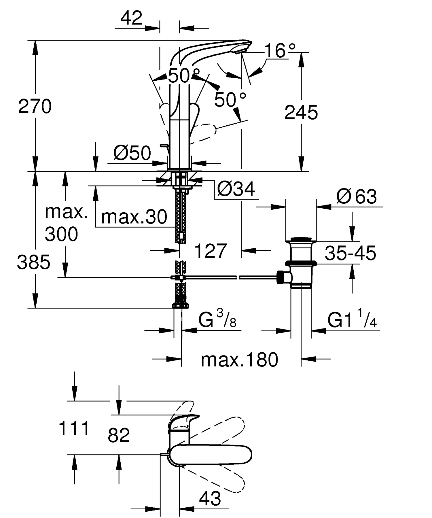 4005176334870_1 Grohe Quickfix Wave Waschtischarmatur L-Size verchromt mit schwenkbarem Auslauf