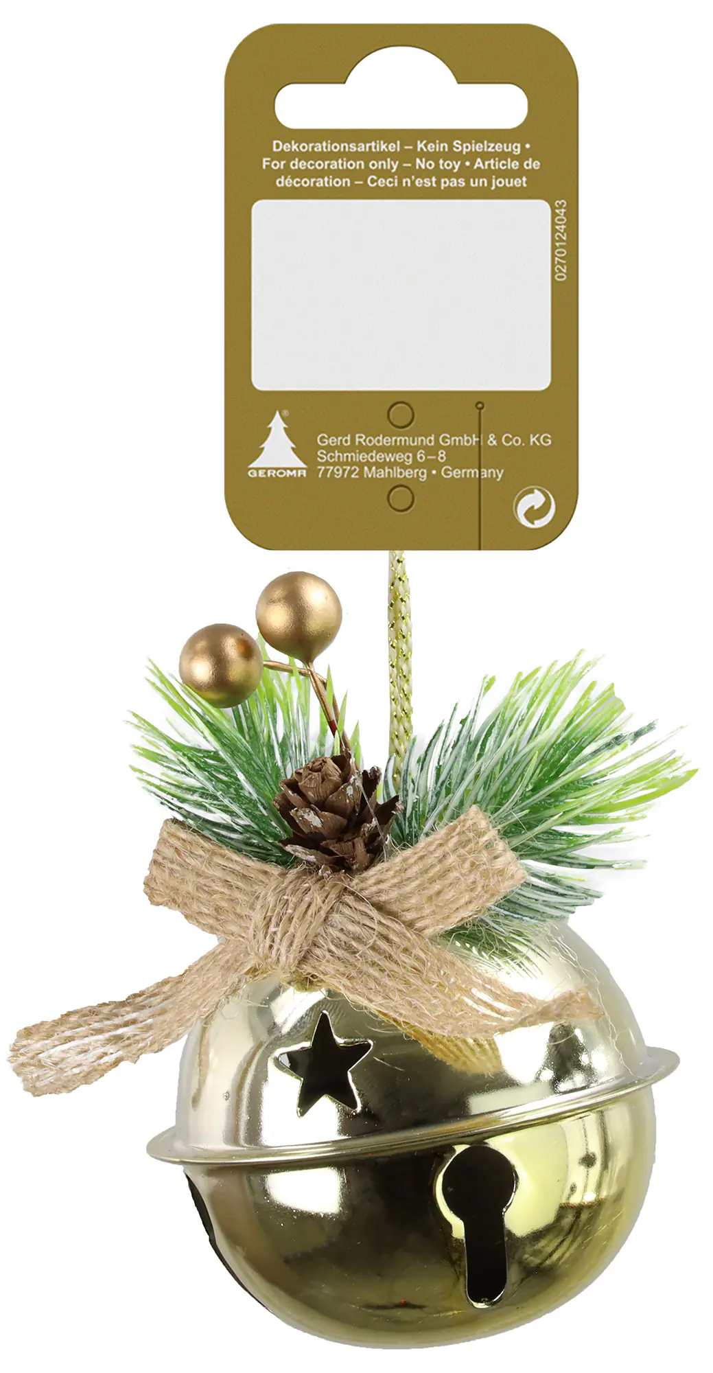 Weihnachtskugel Glocke Metall mit Dekor 9 cm gold 1 Stück