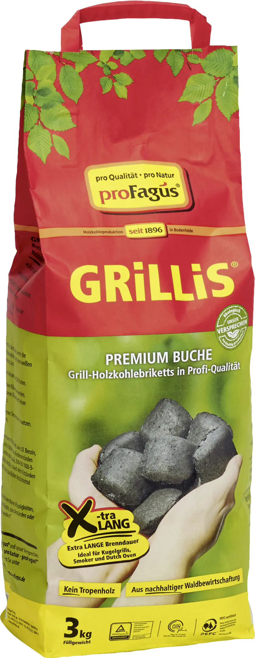 Profagus Buchengrillholzkohle-Briketts-Grillis 3 kg Beutel