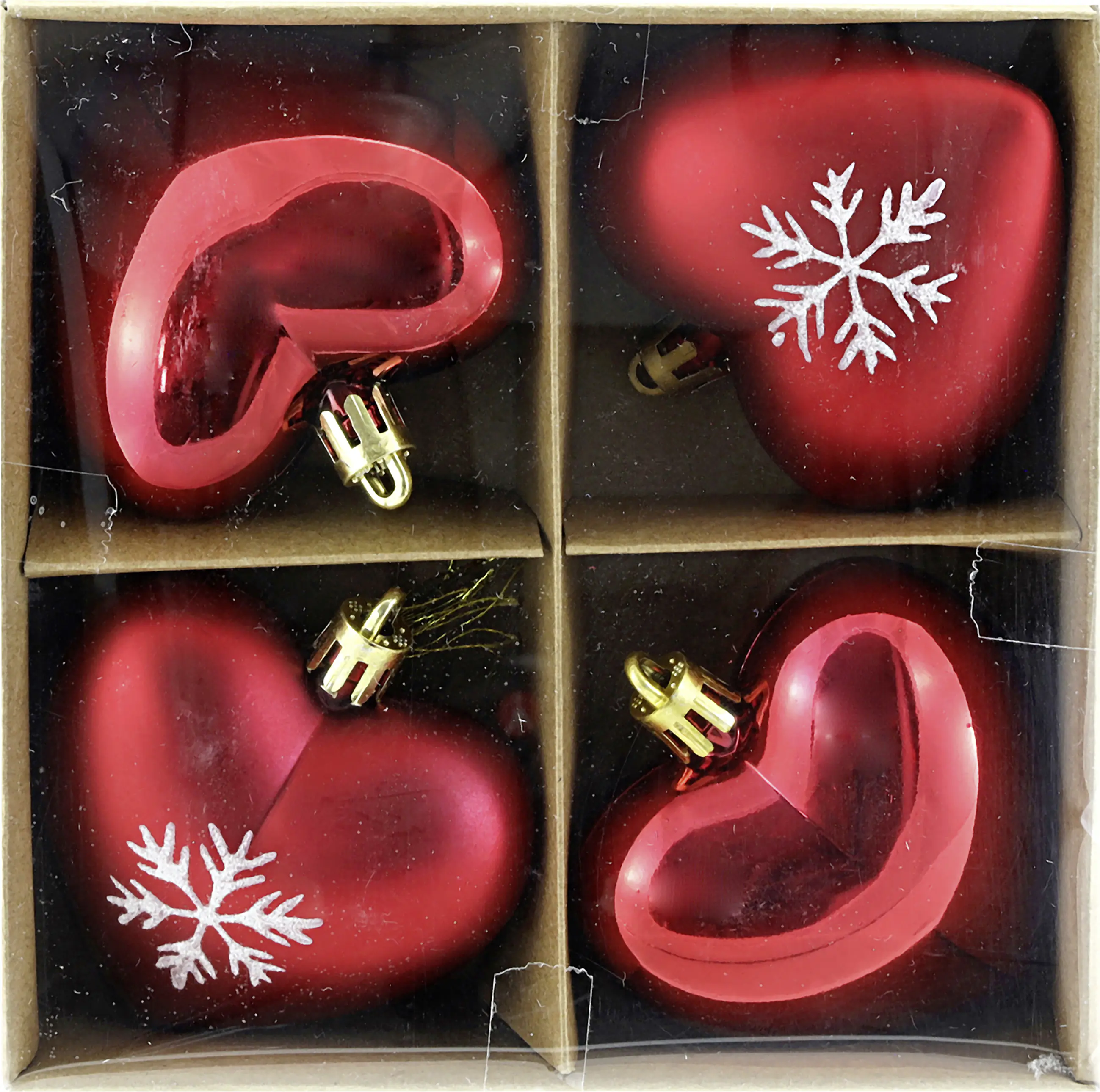 Weihnachtskugeln aus Kunststoff Herz Ø 7 cm rot weiß 4 Stück