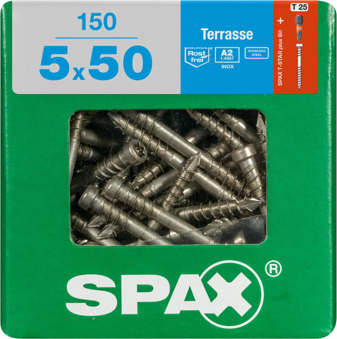 Spax Terrassenschrauben 5.0 x 50 mm TX 25 - 150 Stk. Spax Terrassenschrauben 5.0 x 50 mm TX 25 - 150 Stk.