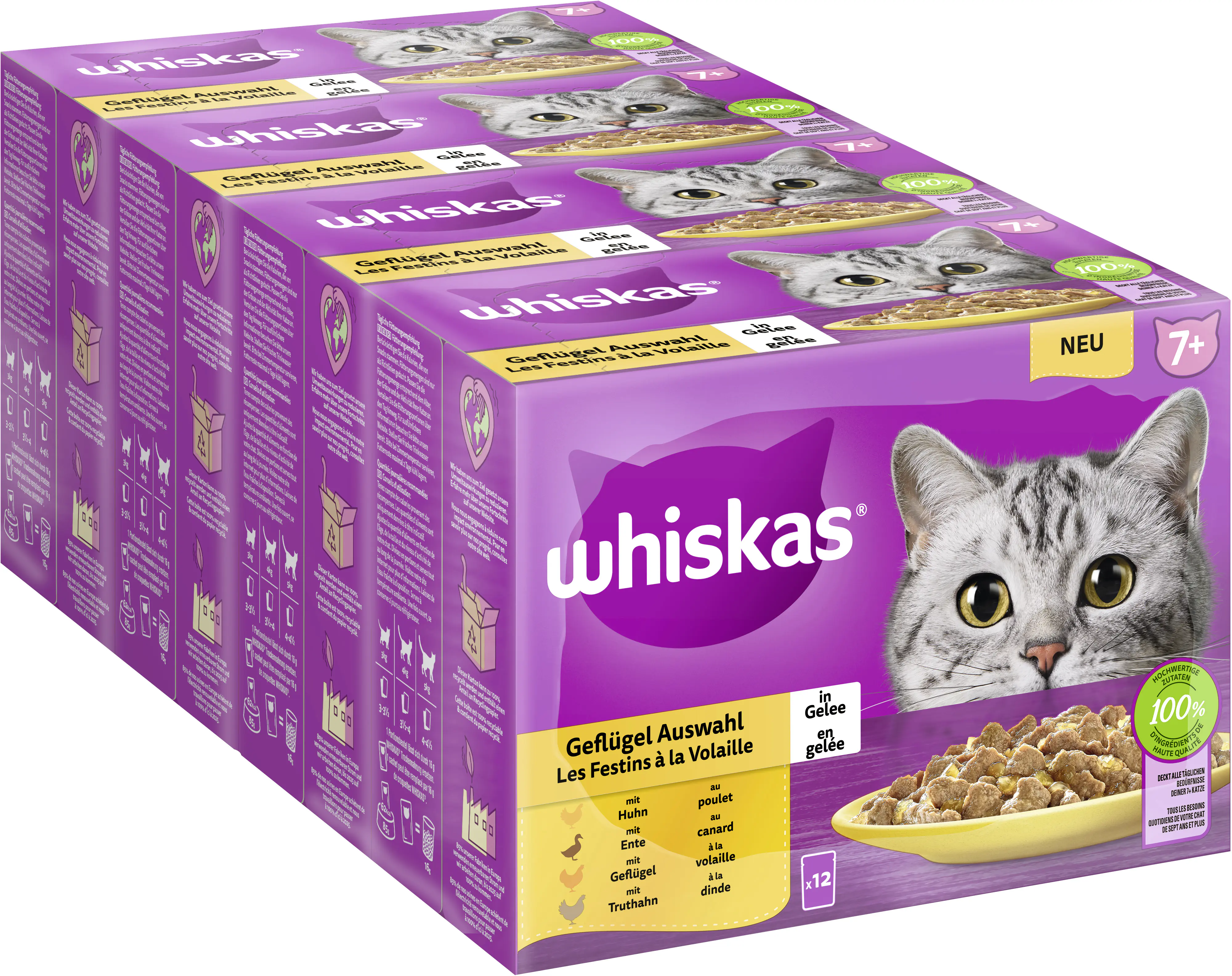 Whiskas Multipack Senior 7+ Geflügelauswahl in Gelee Katzenfutter 12 x 85 g