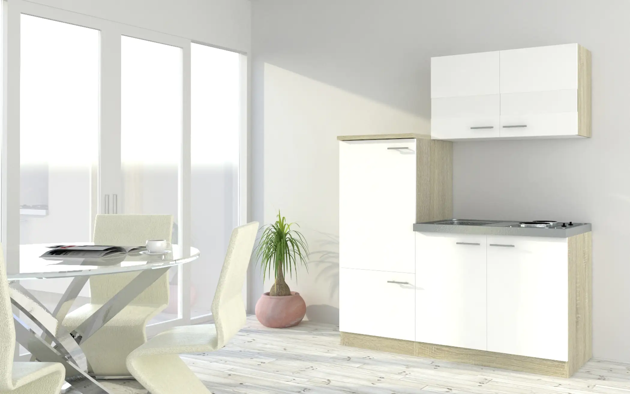 Respekta Economy Küchenblock 160 cm weiß, Eiche Sonoma, KB160ESW