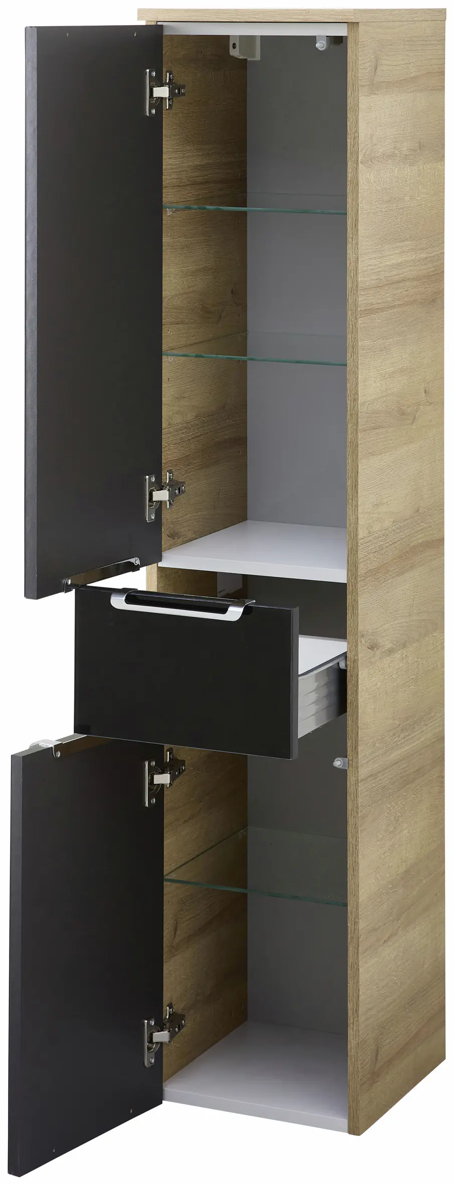 Pelipal Badschrank Münster Riviera Eiche schwarz Dekor 30 x 142 cm