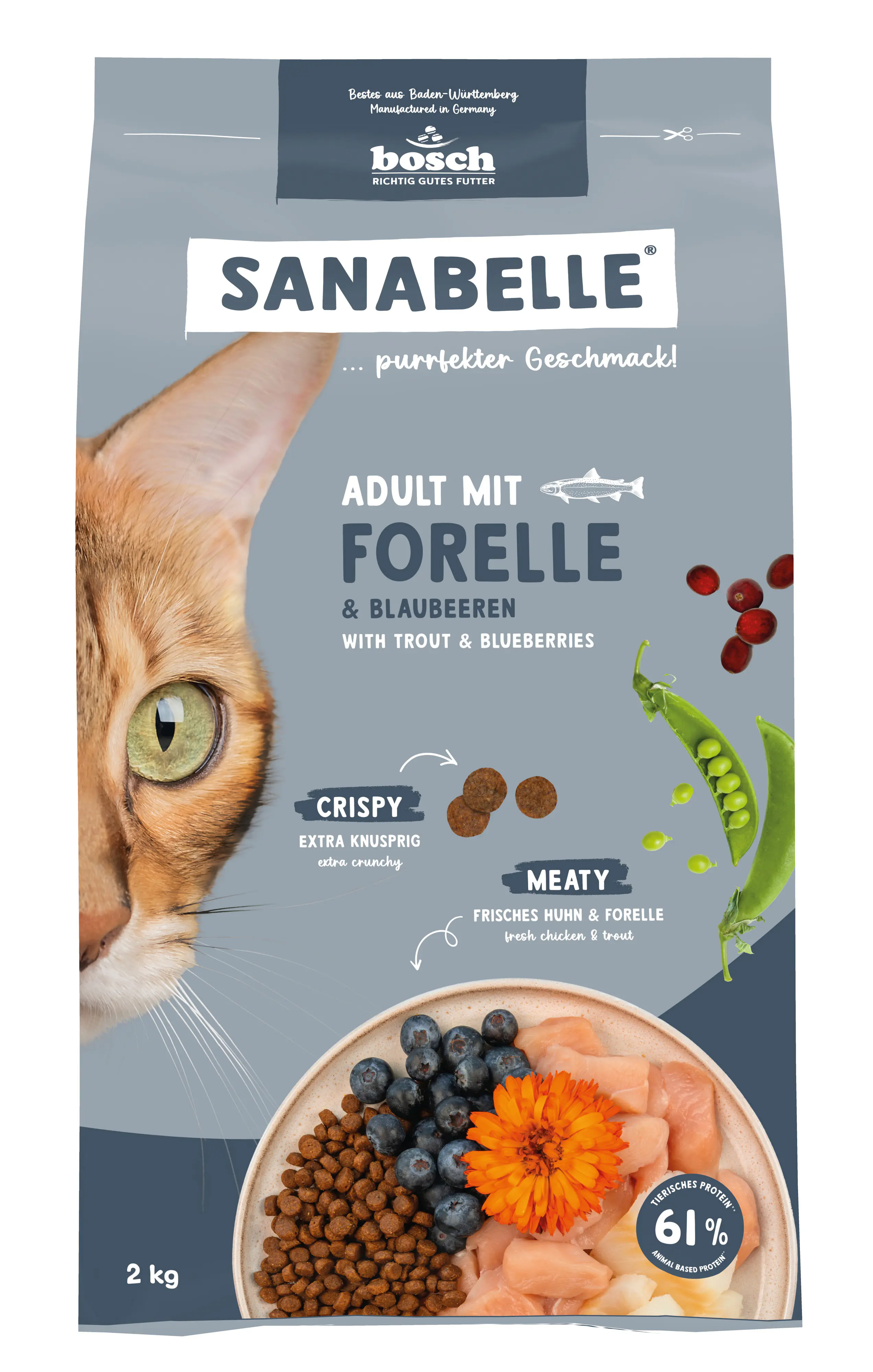 Sanabelle Katzentrockenfutter Adult mit Forelle & Blaubeeren für ausgewachsene Katzen 2 kg