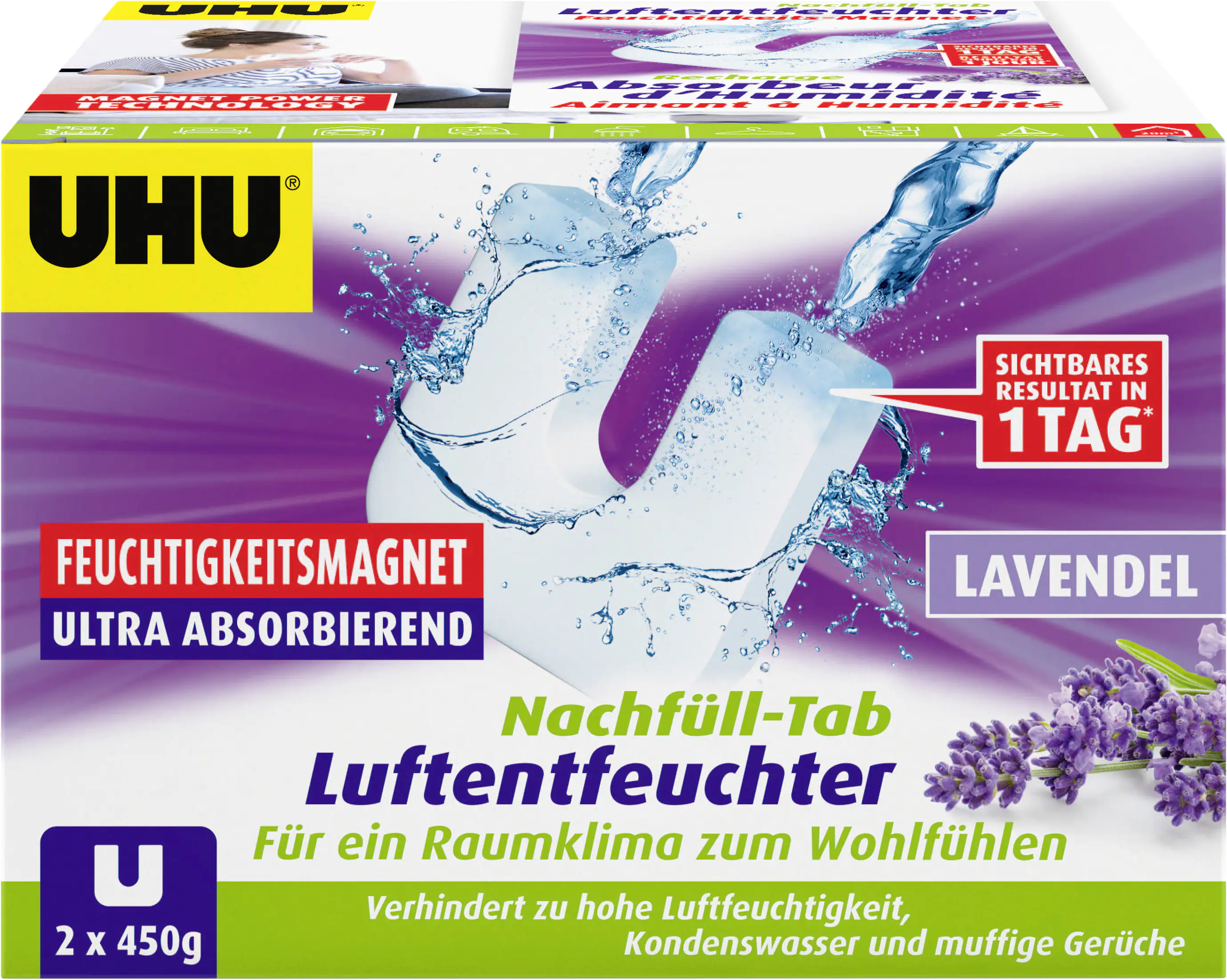 4026700531756 UHU Luftentfeuchter Feuchtigkeitsmagnet Lavendel, 2 x 450 g