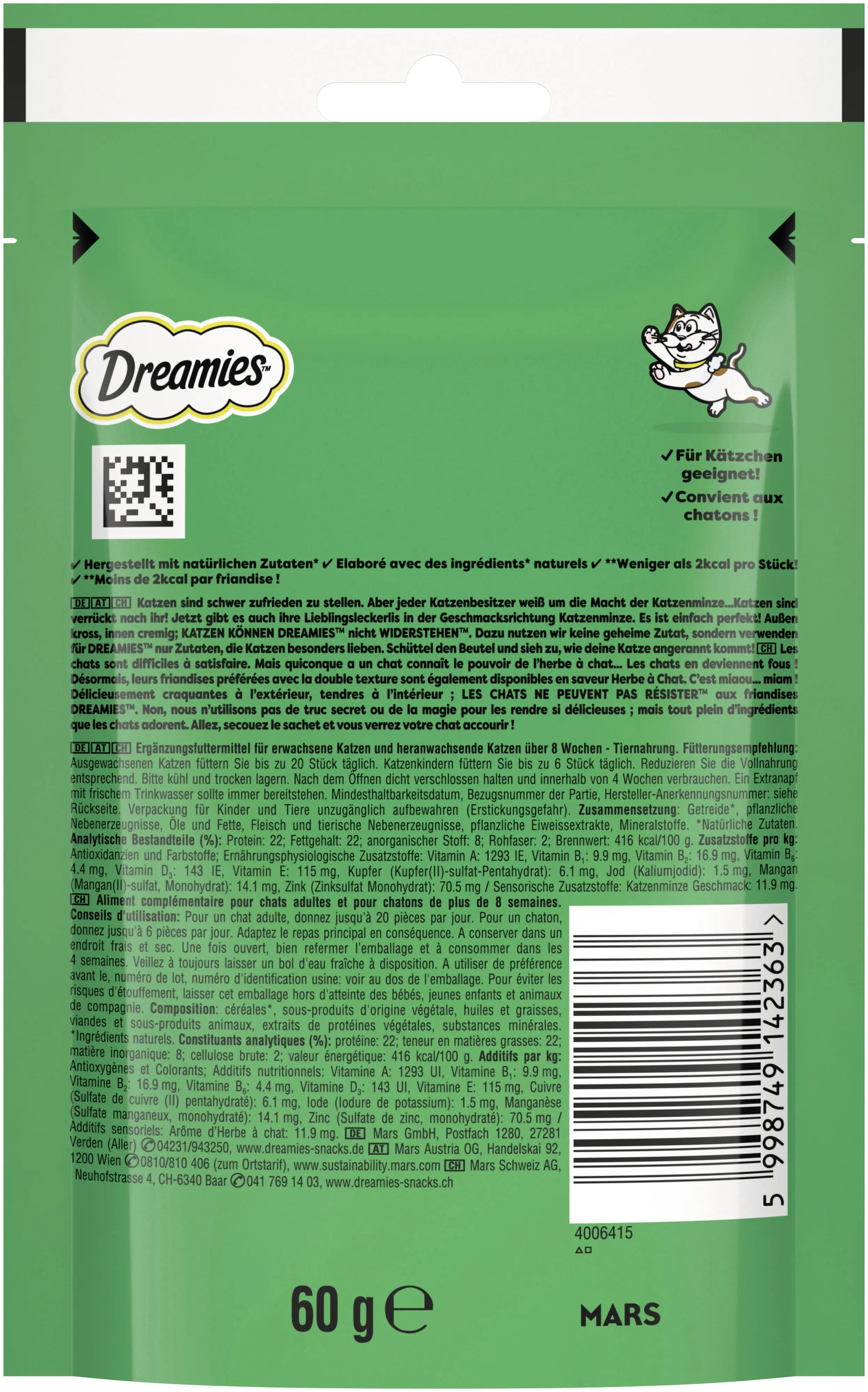 Katzensnack mit Katzenminze 60 g Dreamies 60 g