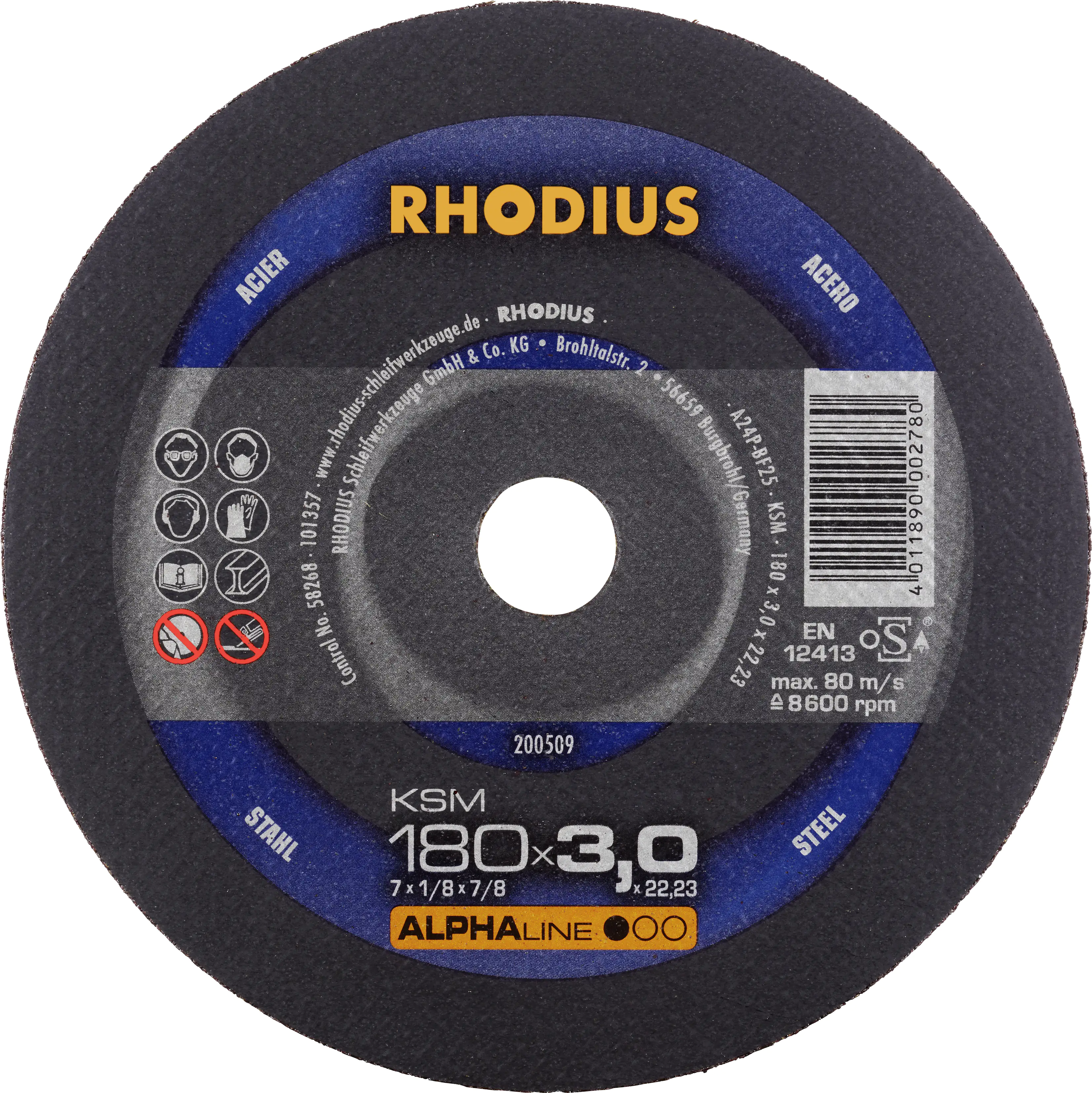 Rhodius Freihandtrennscheibe KSM Stahl Ø 180 mm Bohrung 22,23 mm Rhodius Freihandtrennscheibe KSM Stahl Ø 180 mm Bohrung 22,23 mm
