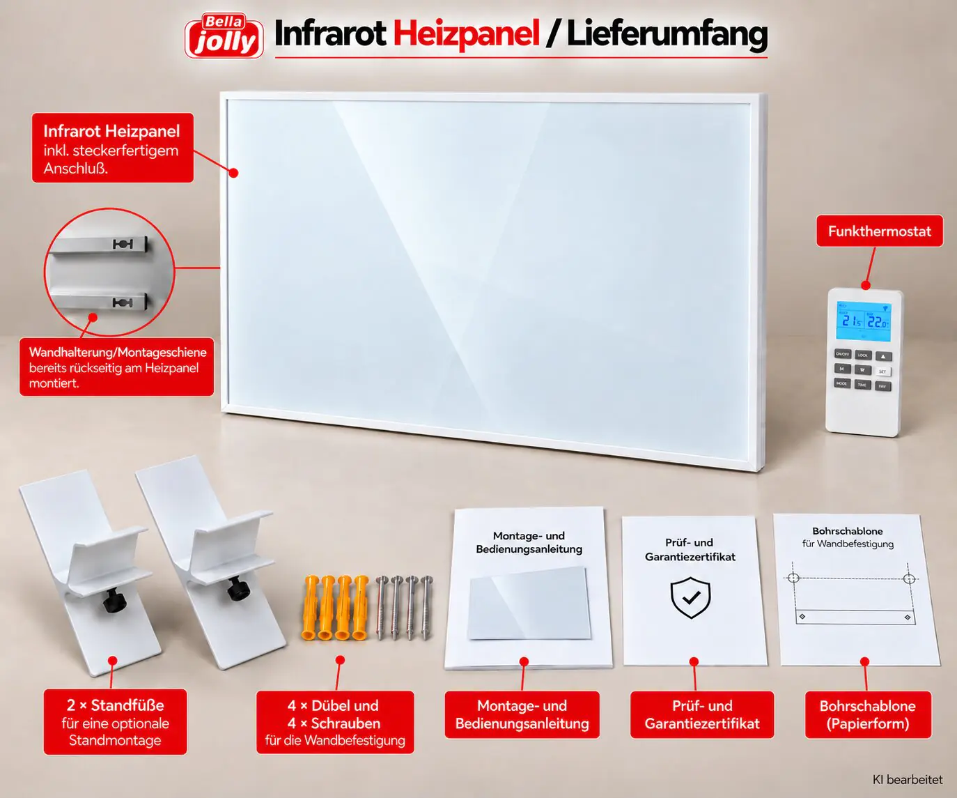 Bella Jolly Infrarotheizkörper ICP909 60x90 cm 600 Watt, weiß