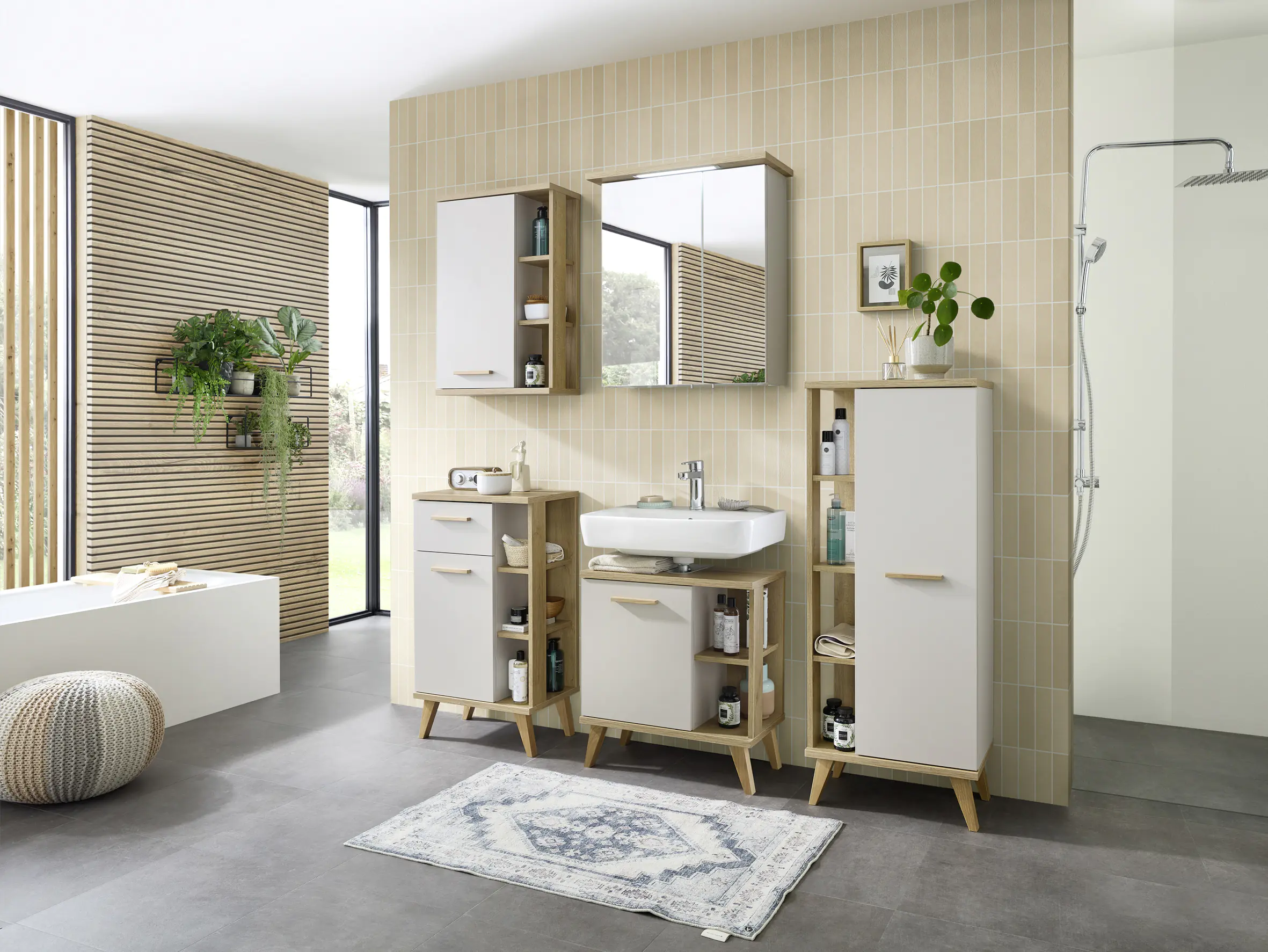 Pelipal Spiegelschrank Quickset 84-I LED-Kranzbeleuchtung Kaschmir/Riviera Eiche 60 cm