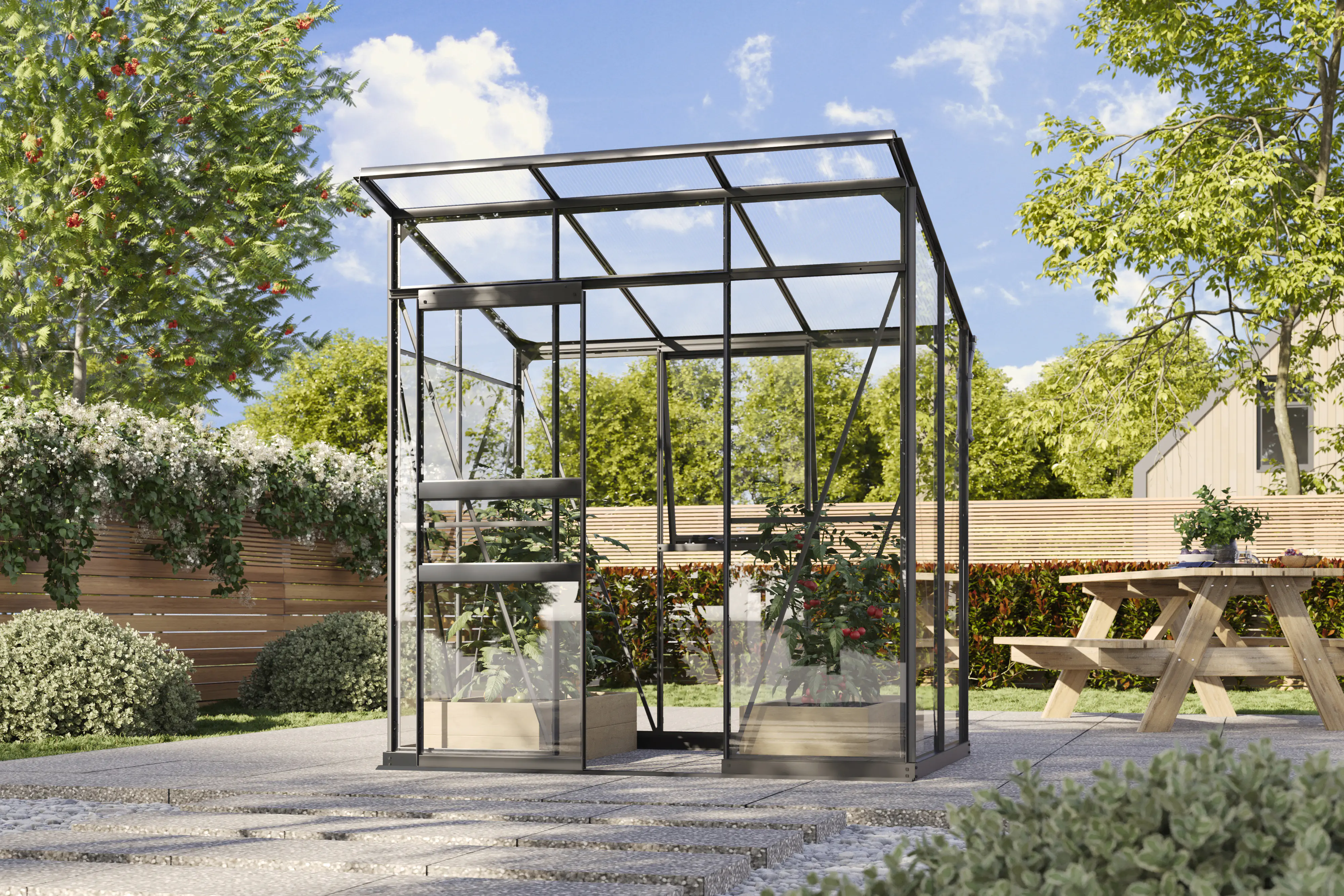 Vitavia Gewächshaus-Set Fokus 3250 ESG/HKP schwarz 192 x 130 cm 