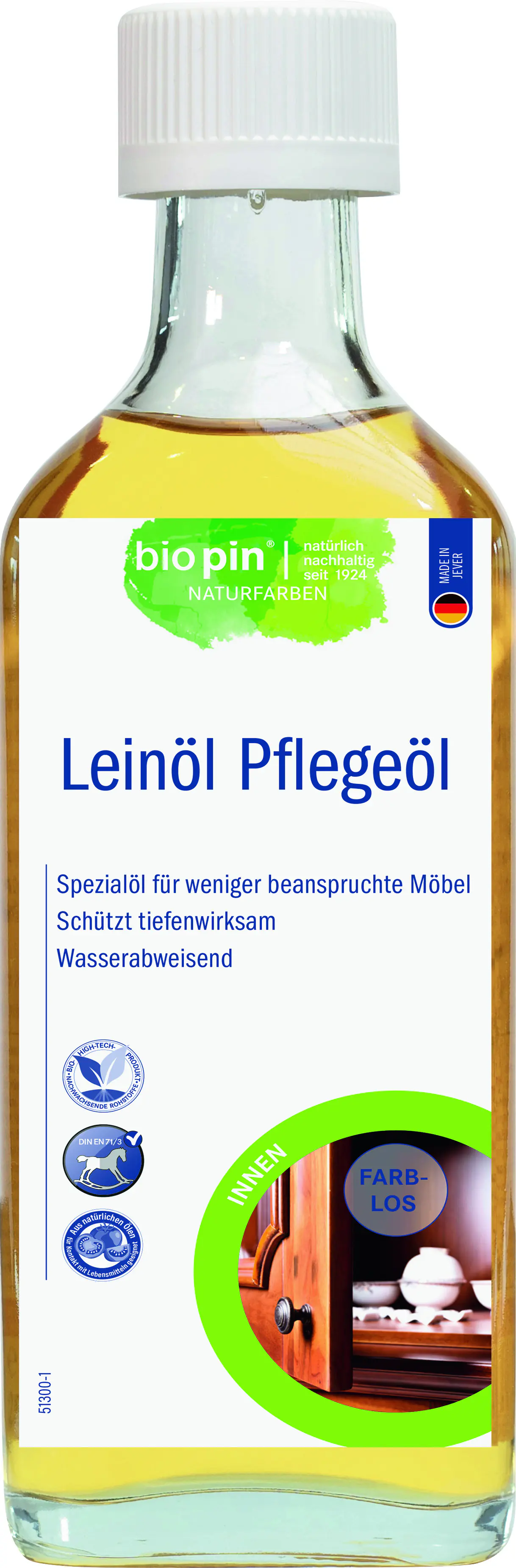 Biopin Naturfarben Leinöl Pflegeöl 250 ml farblos