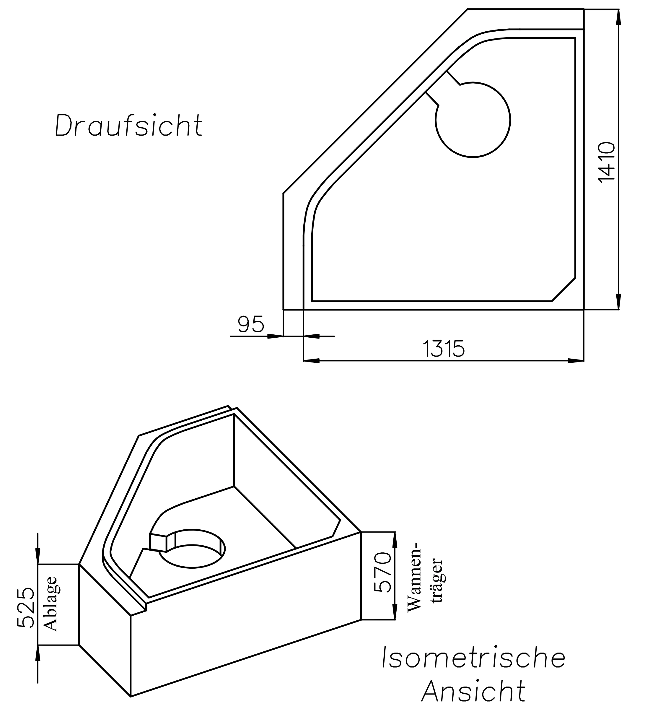 Ottofond Wannenträger Ancona 1410 x 1410 mm