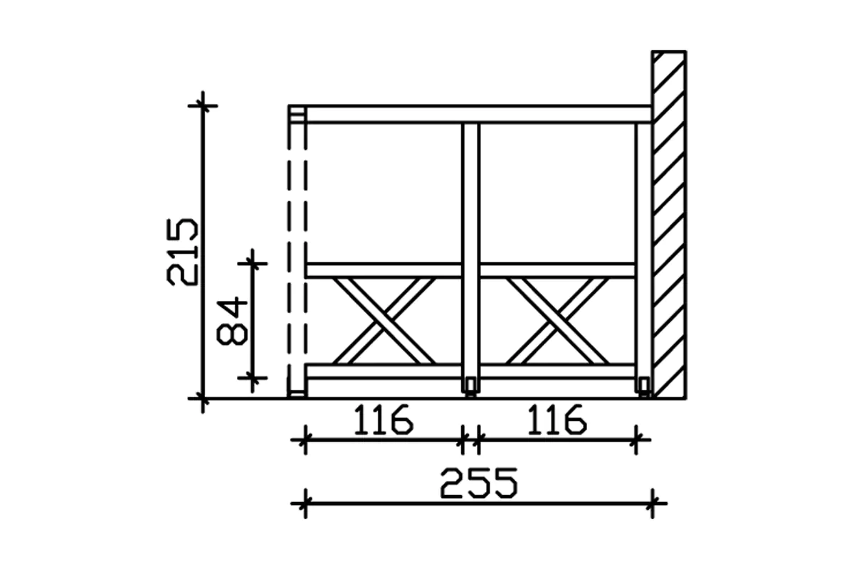 SKAN HOLZ Seitenwand Andreaskreuz (Wandanbau) 255 x 210 cm Fichte