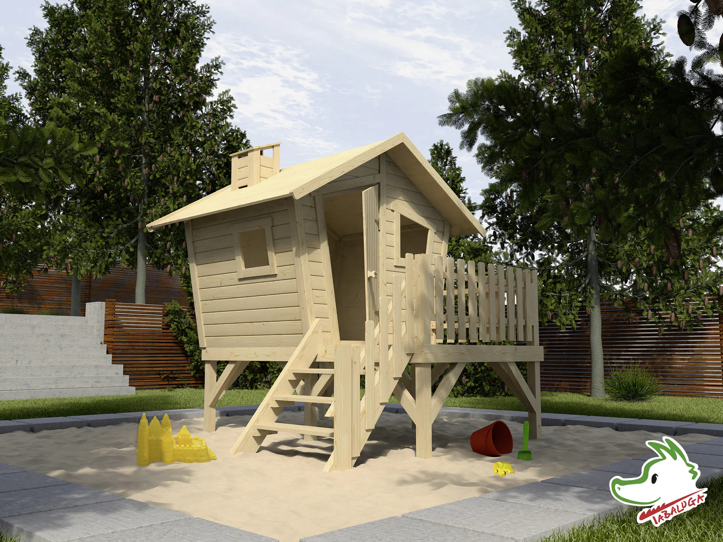 Weka Kinderspielhaus Lotti mit Treppe und Terrasse Fichte naturbelassen
