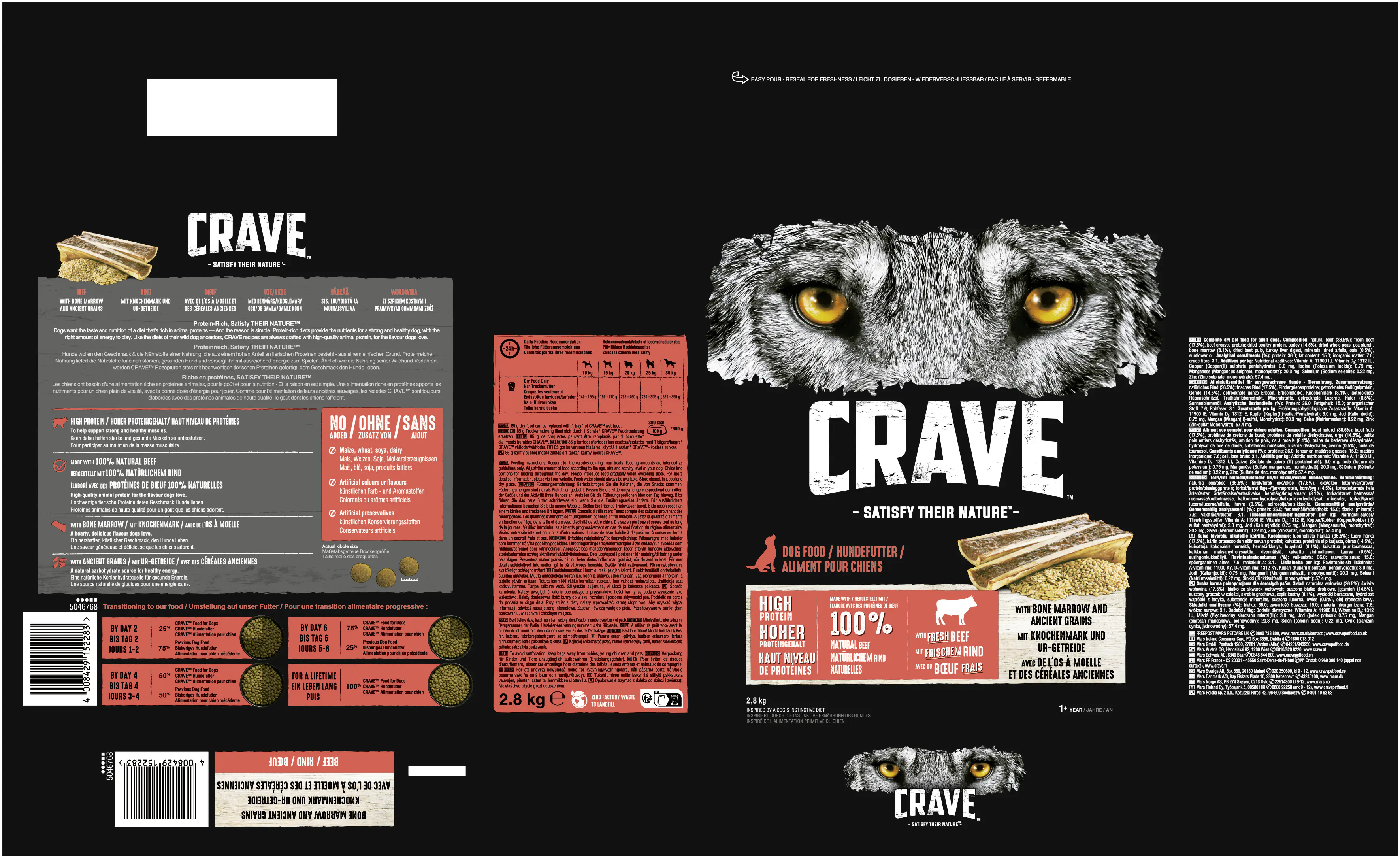 Crave Hundetrockenfutter Adult 2,8 kg Rind & Knochenmark 