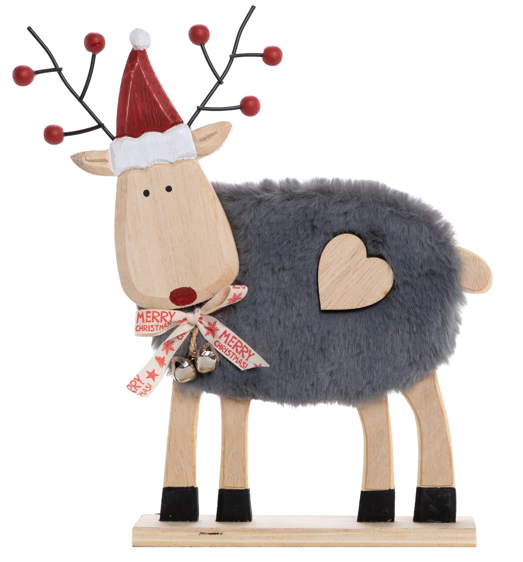TrendLine Dekofigur Holz Rentier 23 x 23 cm grau-rot