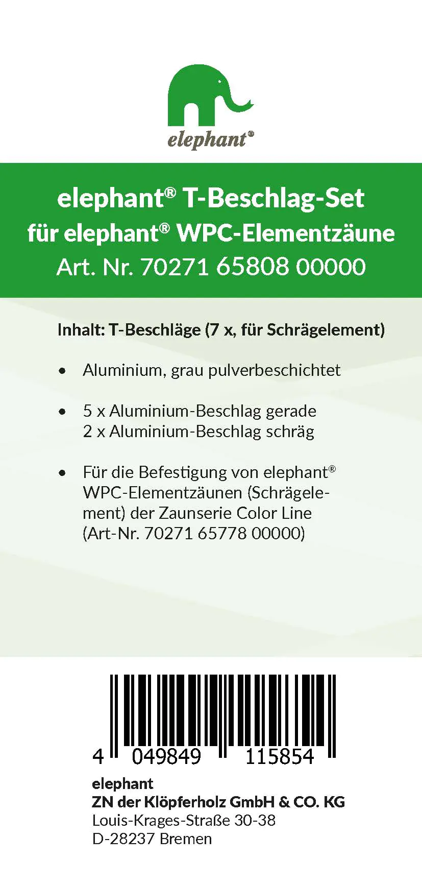 elephant T-Beschlagset Color Line Schrägelement grau 7 Stück