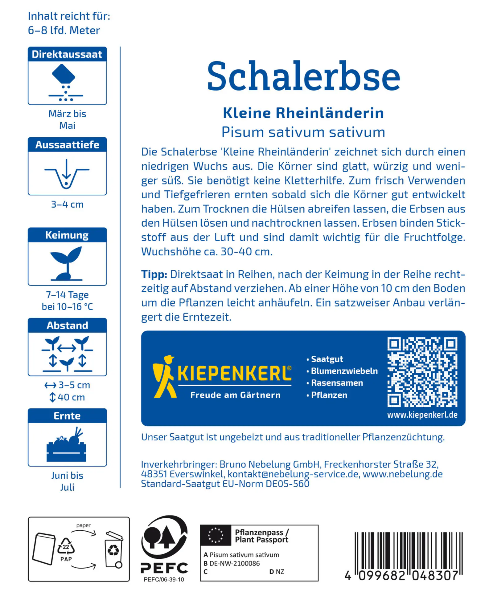 Kiepenkerl Saatgut Schalerbsen Kleine Rheinländerin für ca. 2,4 – 4 m²