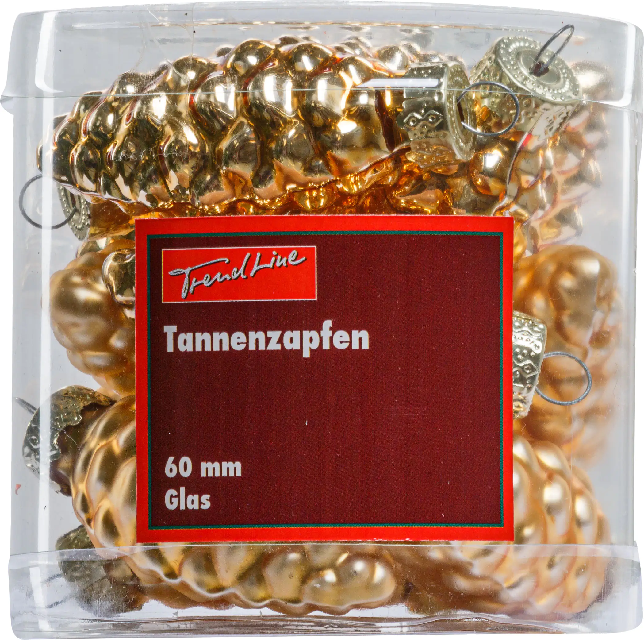 2076601538530_01 TrendLine Weihnachtskugeln Glas-Tannenzapfen 6 cm gold 12 Stück