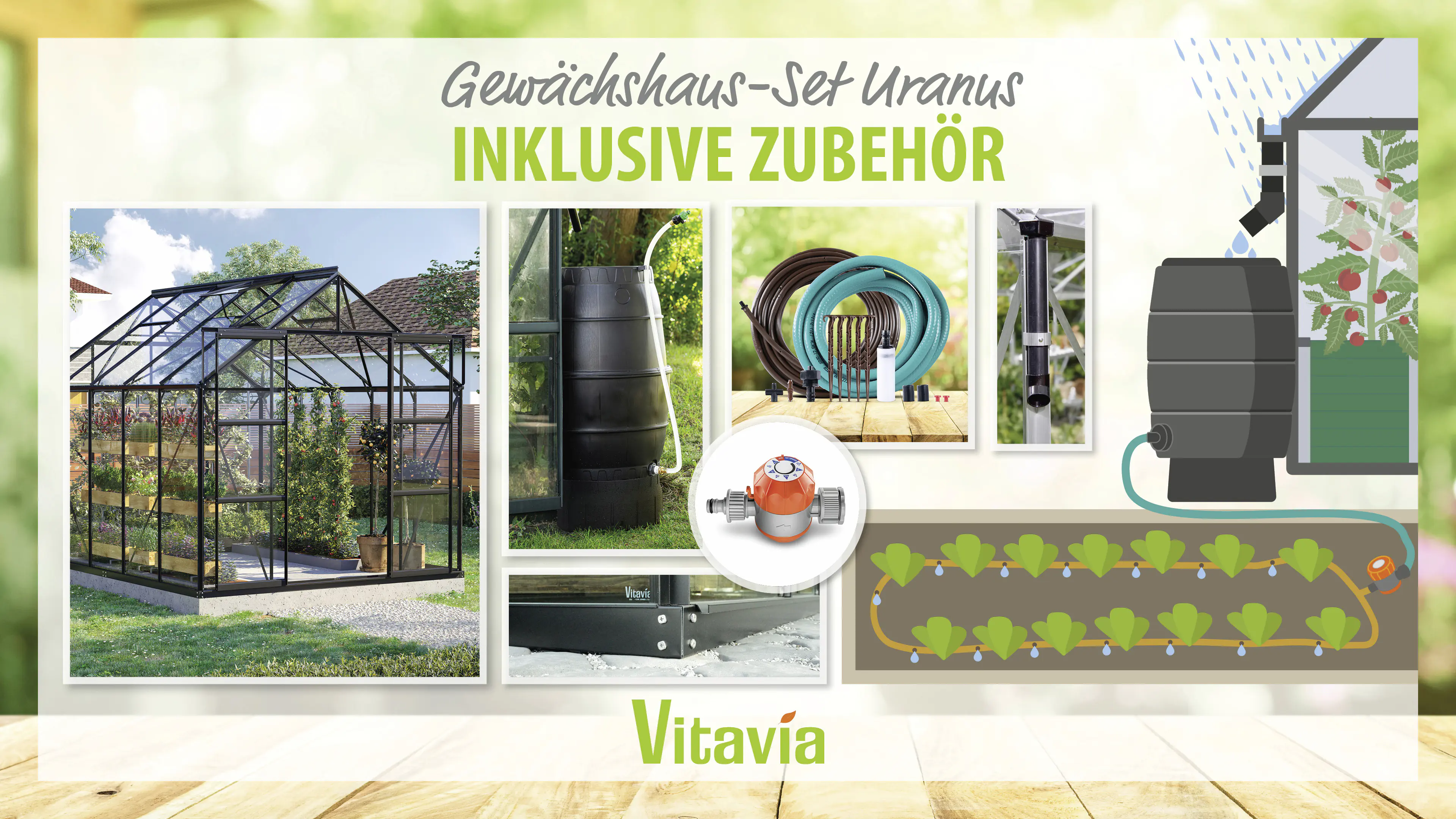 Vitavia Gewächshaus-Set Uranus 8300 ESG 3 mm schwarz 254 x 317 cm 