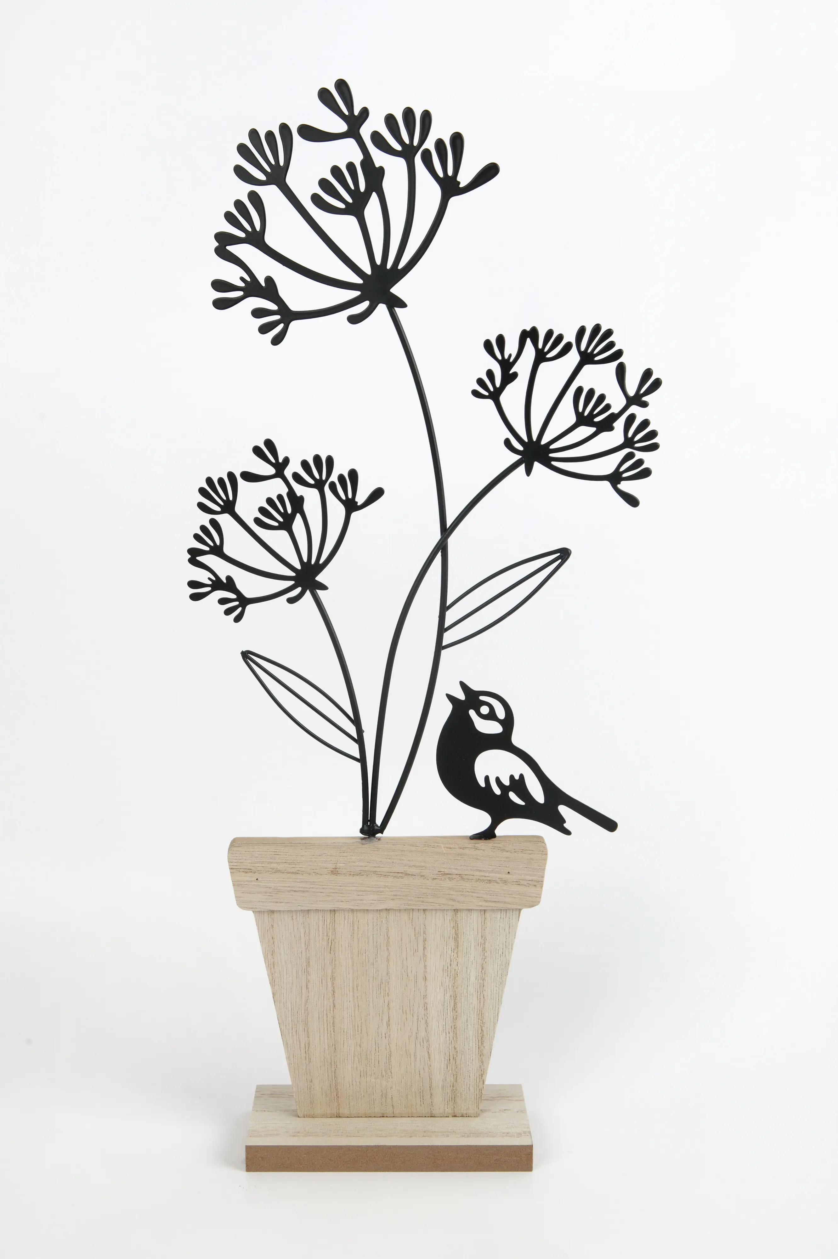 TrendLine Aufsteller Holz Blumen mit Vogel 45 x 6 x 21 cm weiß-schwarz