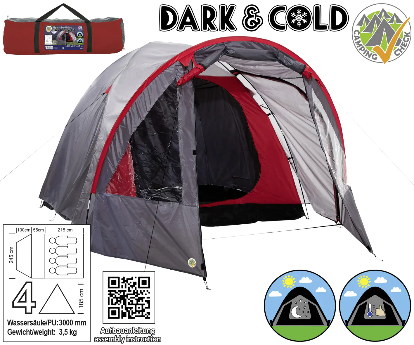 Happy People 4 Personen Doppeldachzelt 100 +55+215 x 245 x185 cm Happy People 4 Personen Doppeldachzelt 100 +55+215 x 245 x185 cm