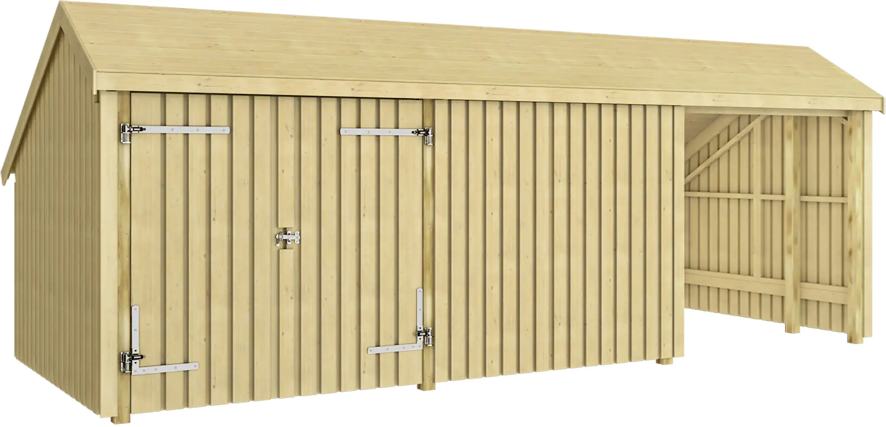 Plus Gartenhaus Multi 3 Module 645 x 455 cm natur mit Doppeltür und Wand