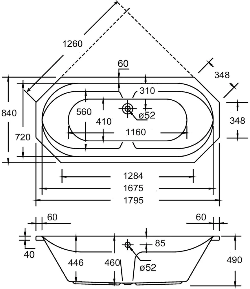 Ottofond Badewanne Sicilia 180 x 85 cm, weiß