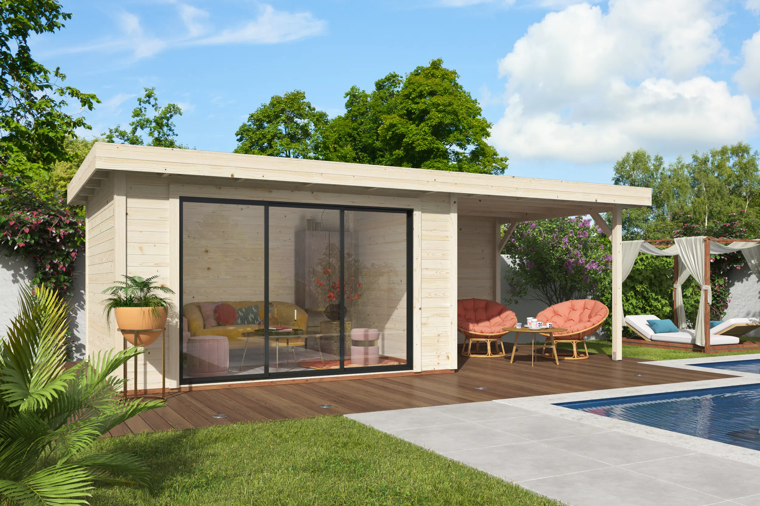 Palmako Gartenhaus Lydia 663 x 291 cm mit Schiebetüren naturbelassen Palmako Gartenhaus Lydia 663 x 291 cm mit Schiebetüren naturbelassen