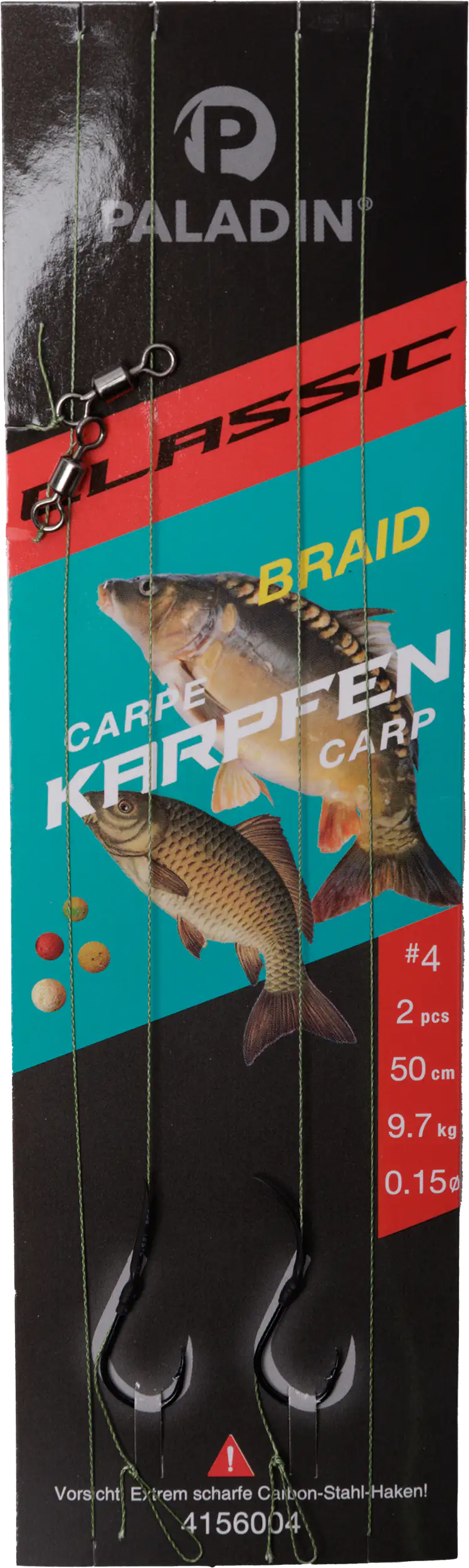 Paladin Karpfenhaken Boilie gebunden Größe 4 50 cm 2 Stück schwarz