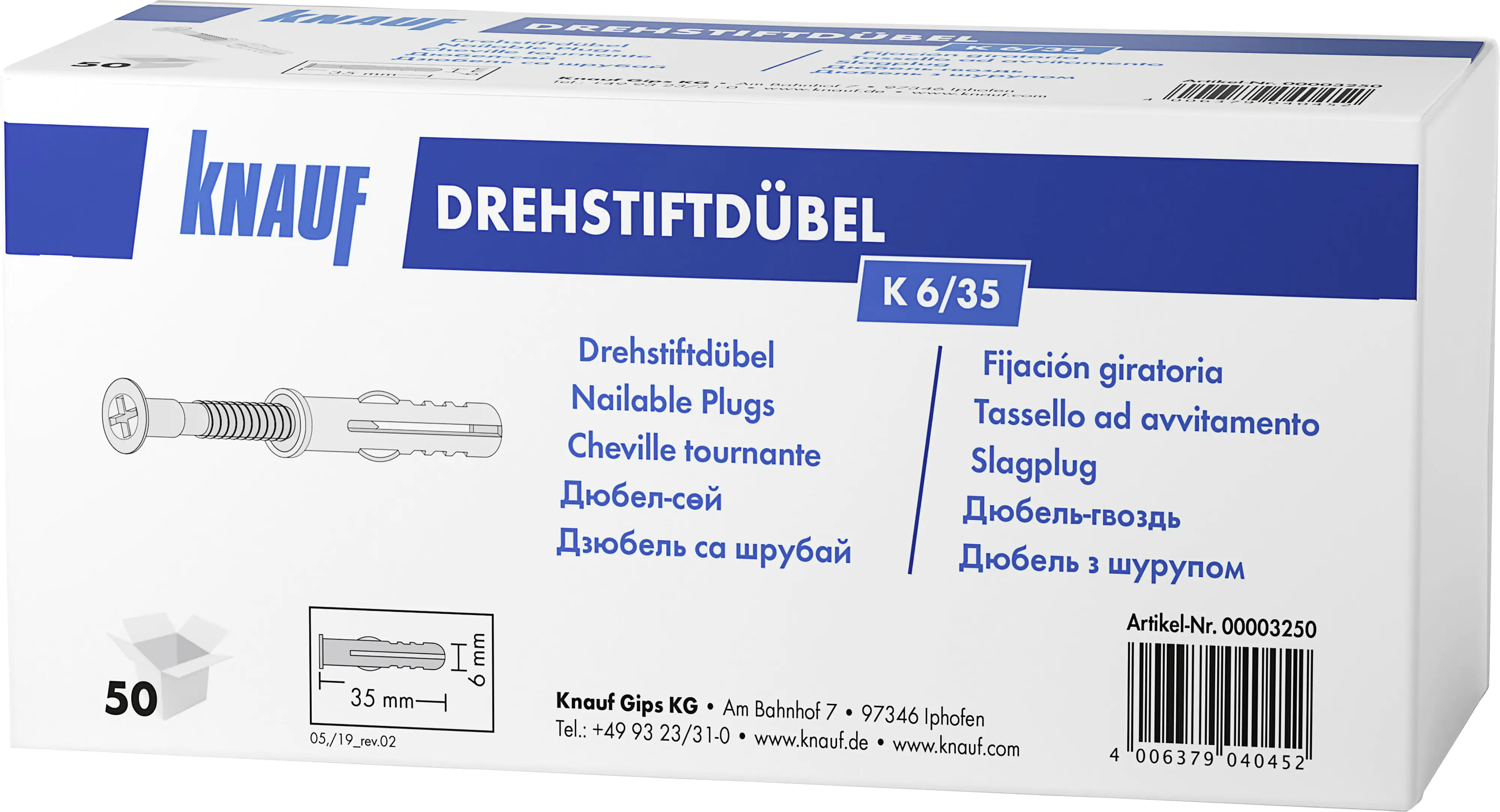 Knauf-Bauprodukte Drehstiftdübel 6.0 x 35 mm - 50 Stück Knauf-Bauprodukte Drehstiftdübel 6.0 x 35 mm - 50 Stück