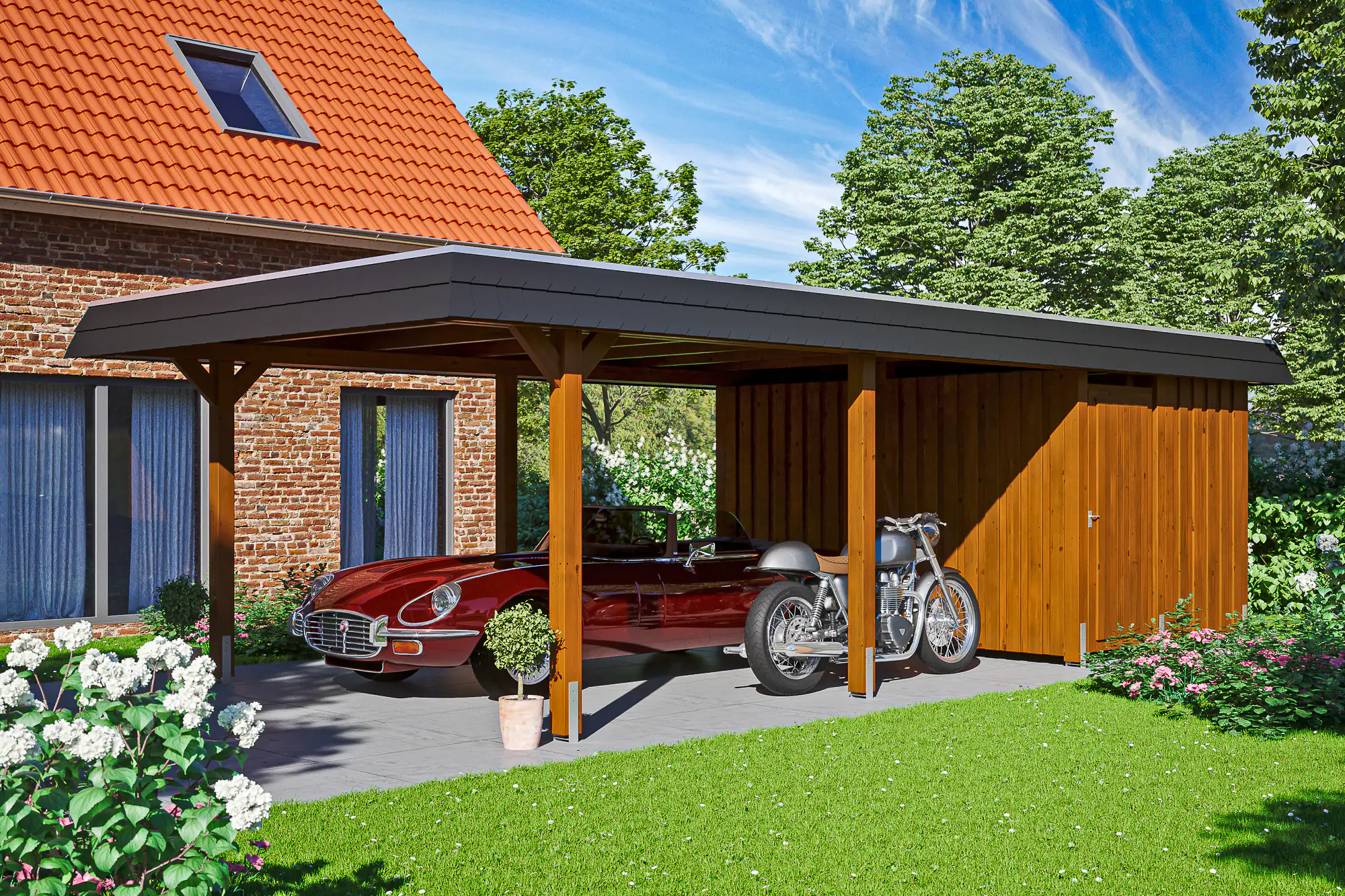 SKAN HOLZ Carport Wendland mit Abstellraum 409 x 870 cm mit EPDM-Dach