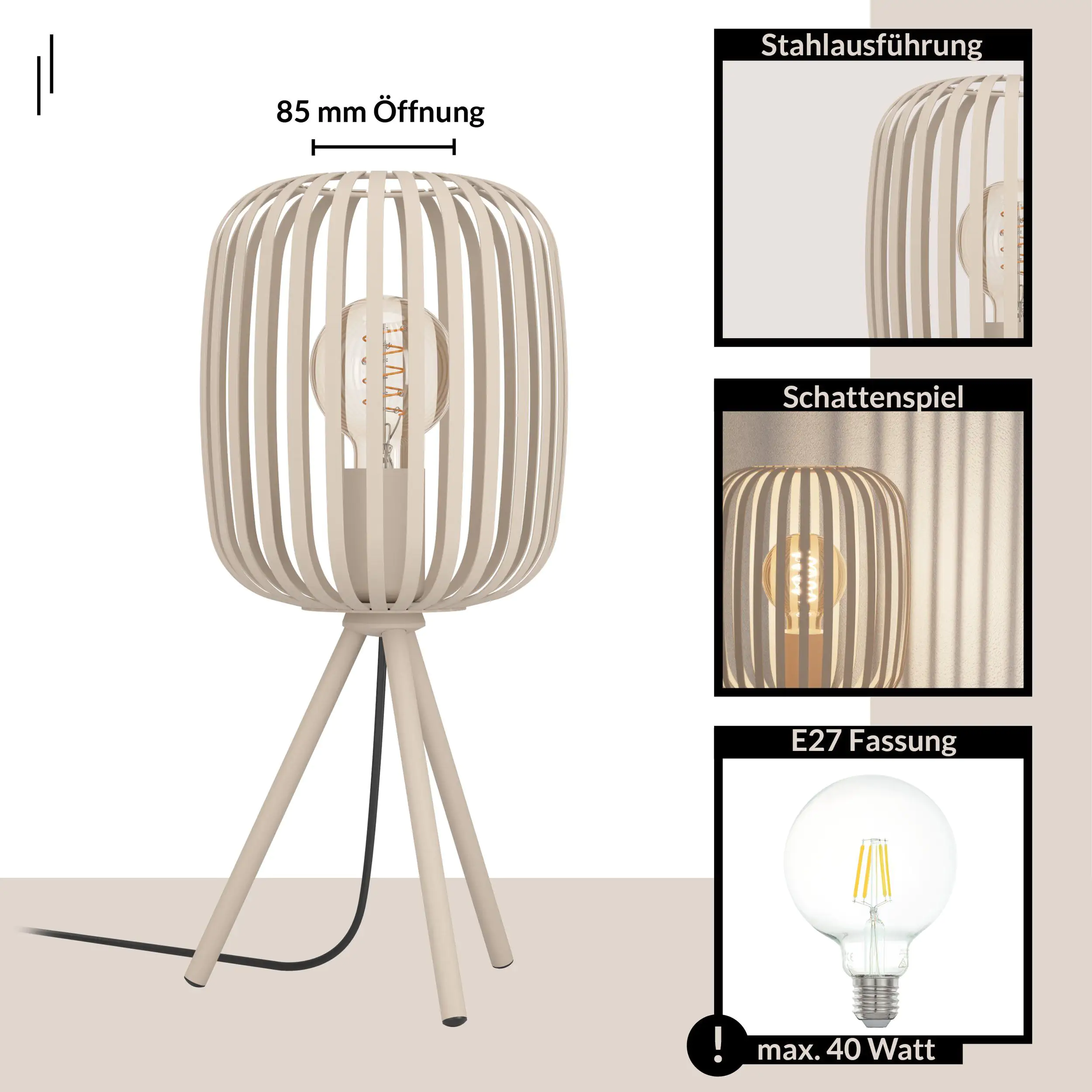 Eglo Tischleuchte Romazzina sand 43,5 x 20 cm