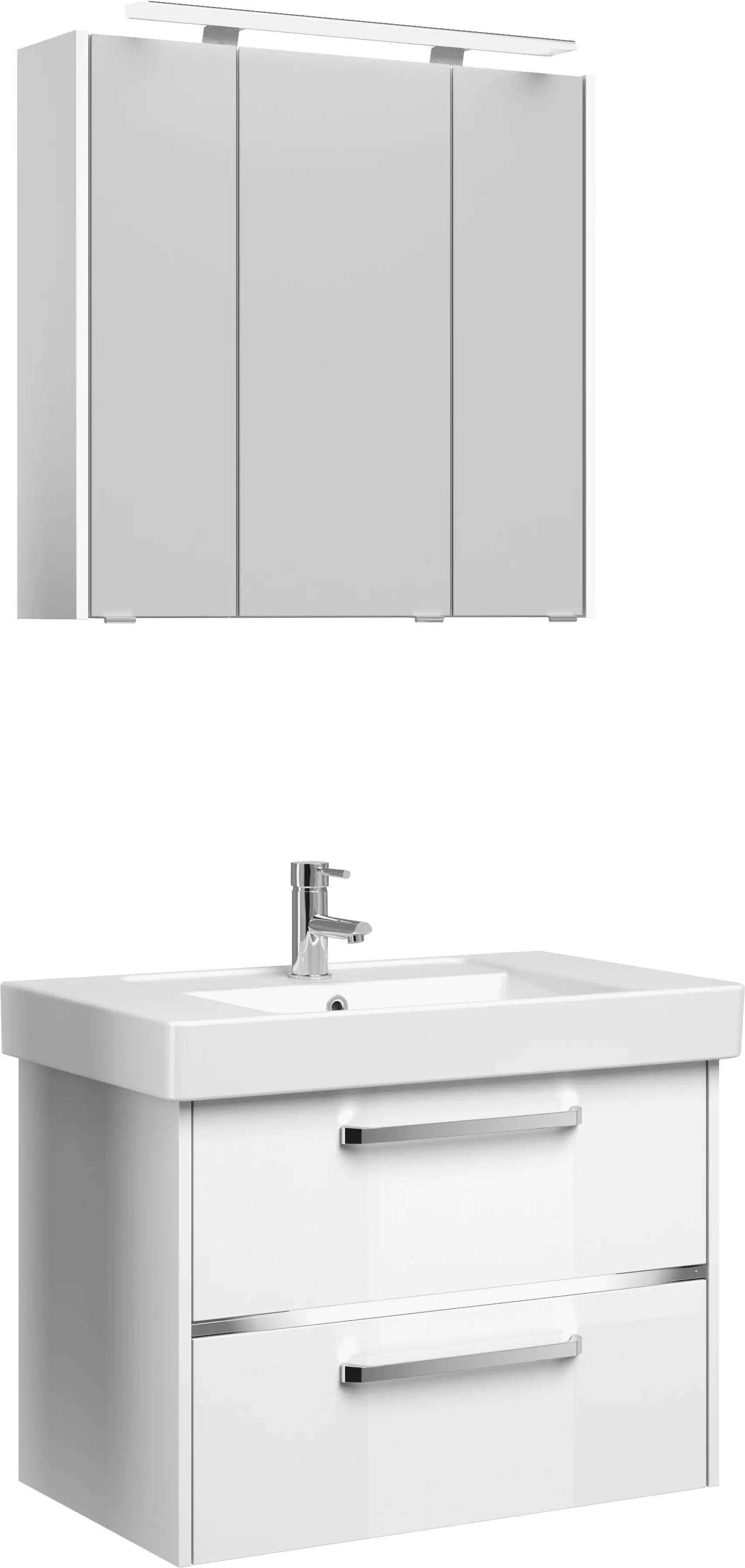 Primaster Badmöbel-Set Berlin weiß 80 cm LED-Leuchten, Keramikwaschtisch