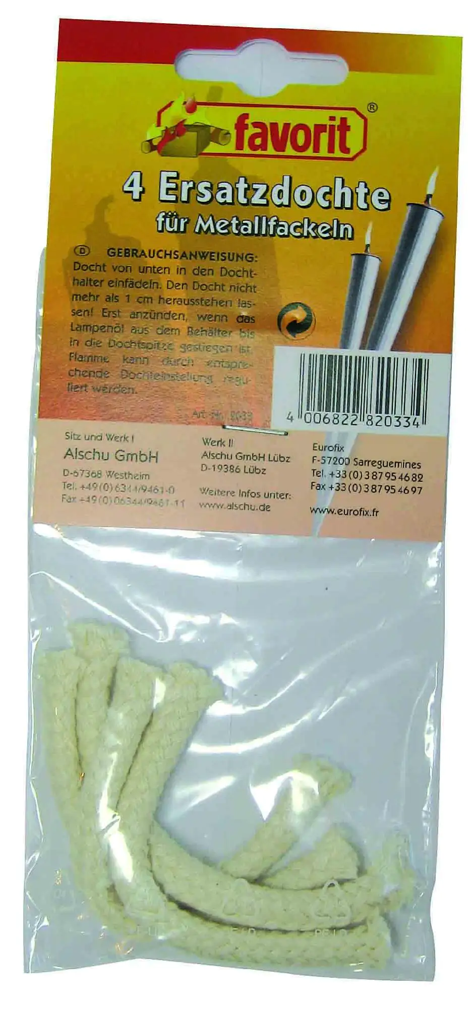 Favorit Ersatzdocht für Metallfackel 4er Pack, rund