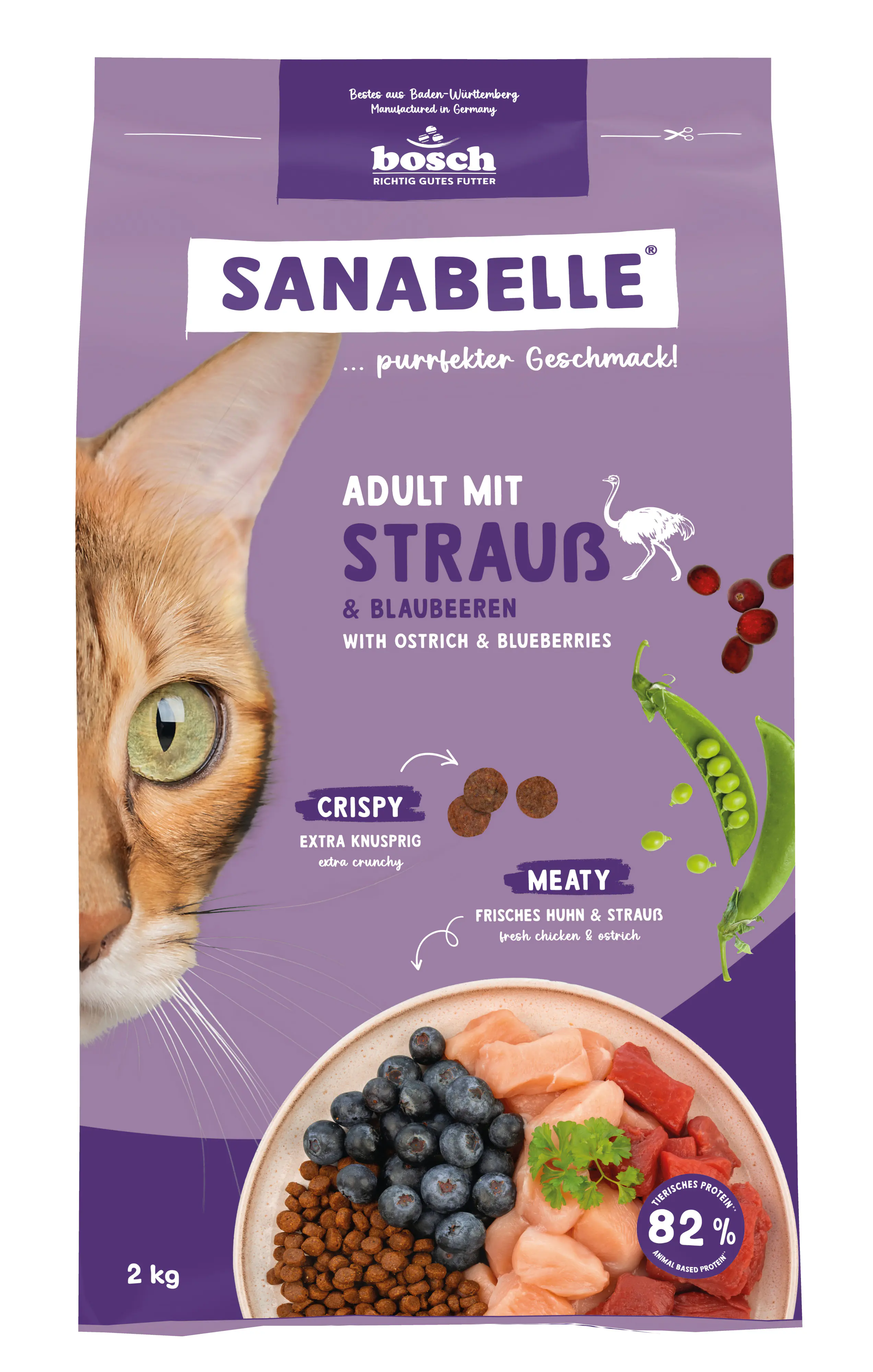 Sanabelle Katzentrockenfutter Adult mit Strauß & Blaubeeren für ausgewachsene Katzen 2 kg