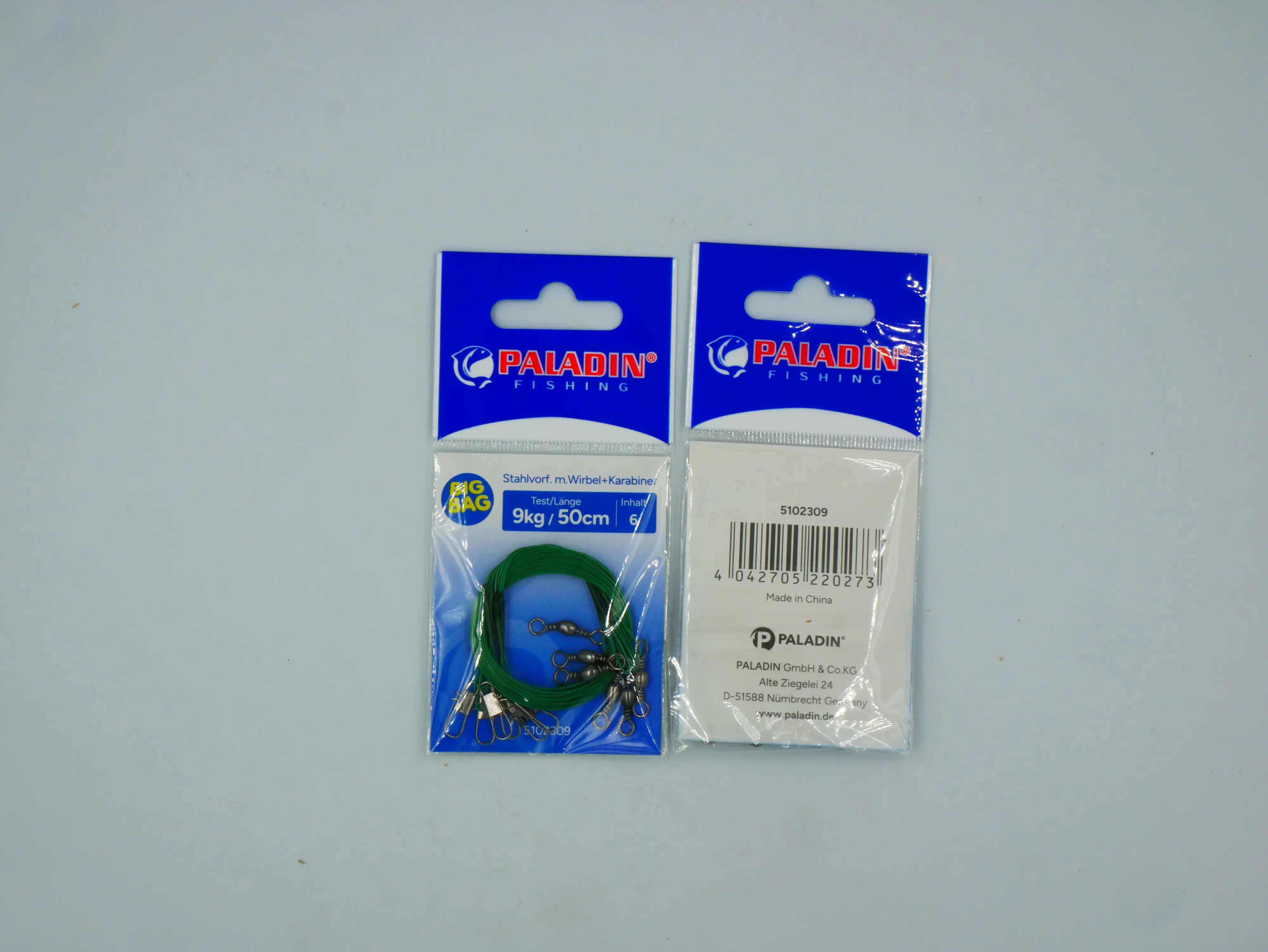 Paladin Stahlvorfach Wirbel Gr. 8 + Karabiner 9 kg / 50cm 6 Stück