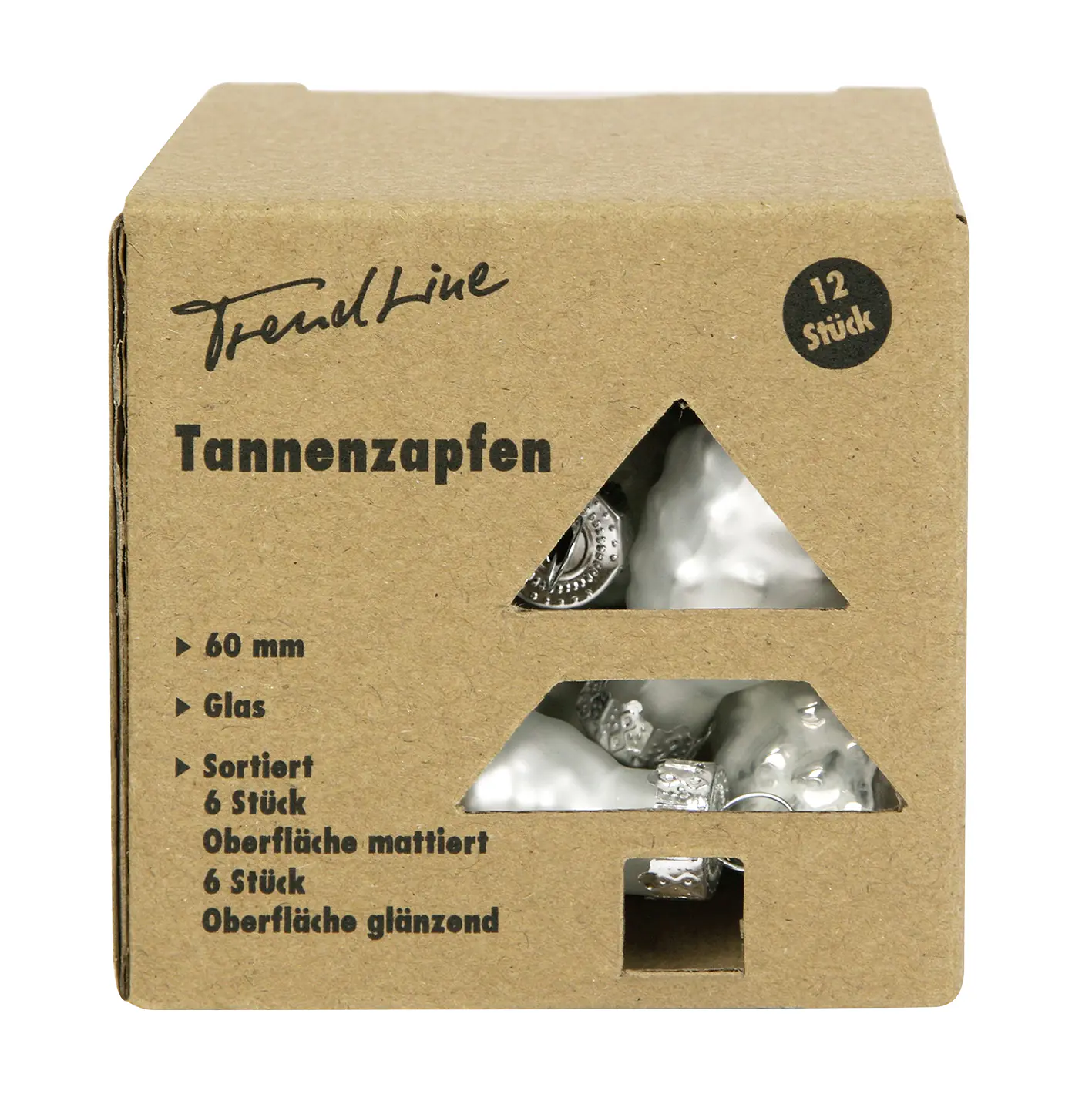 TrendLine Weihnachtskugeln Glas-Tannenzapfen 6 cm weiß 12 Stück