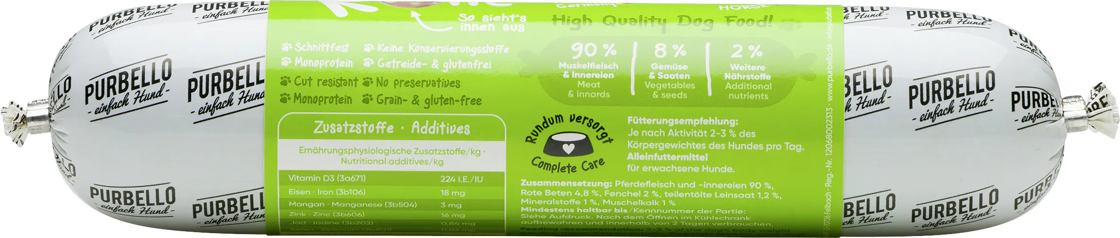 Purbello Hundefutter Rolle Adult getreidefrei 400 g Pferd